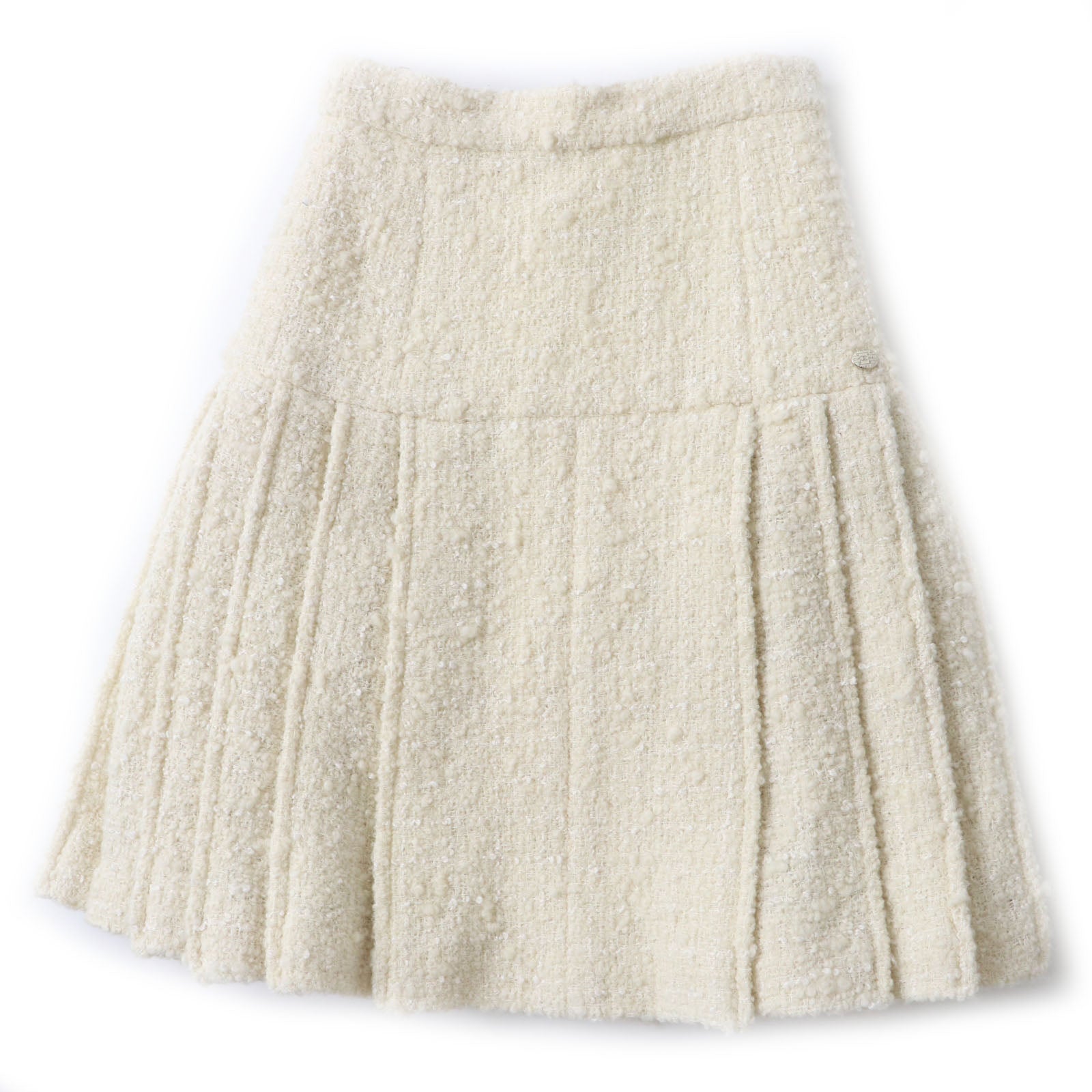 Chanel Tweed Skirt Wool Nylon Silk Ivory 36