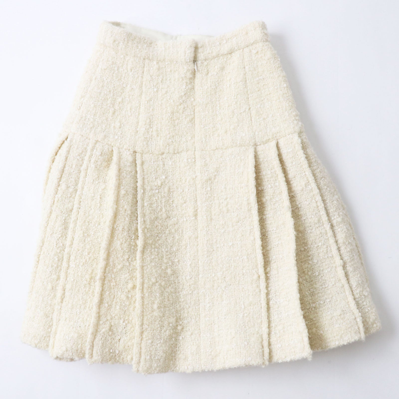 Chanel Tweed Skirt Wool Nylon Silk Ivory 36