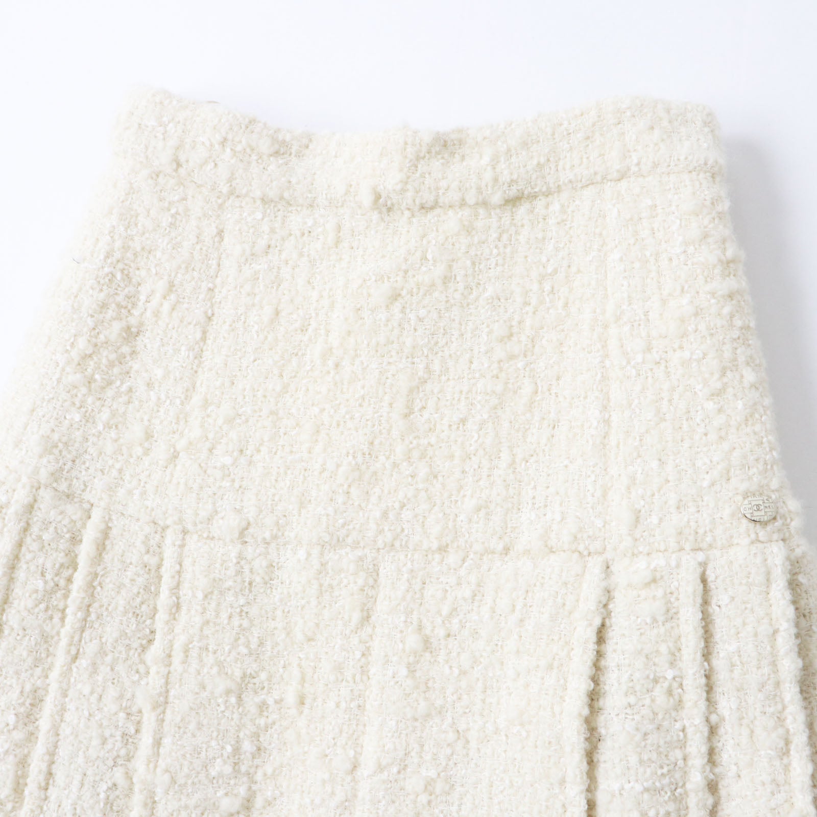 Chanel Tweed Skirt Wool Nylon Silk Ivory 36