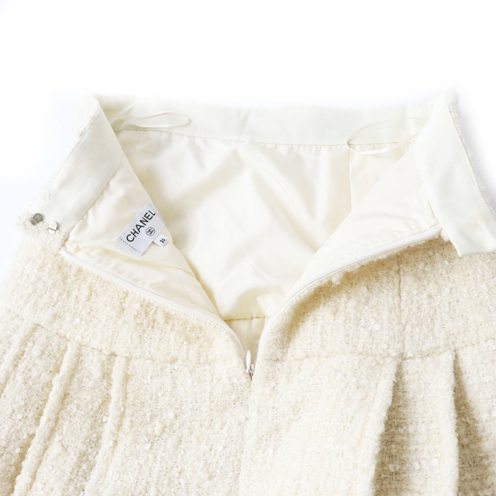 Chanel Tweed Skirt Wool Nylon Silk Ivory 36