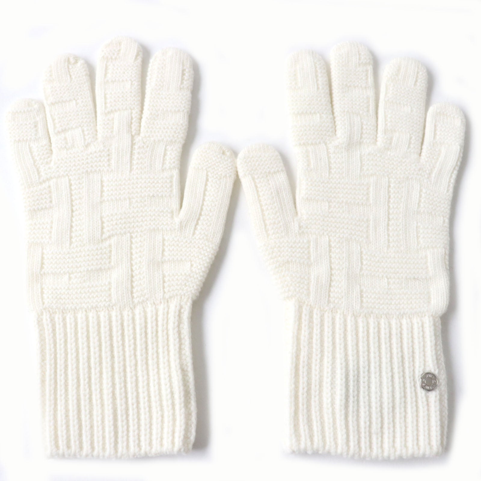 HERMES Wool H-Pattern Knit Gloves Women M