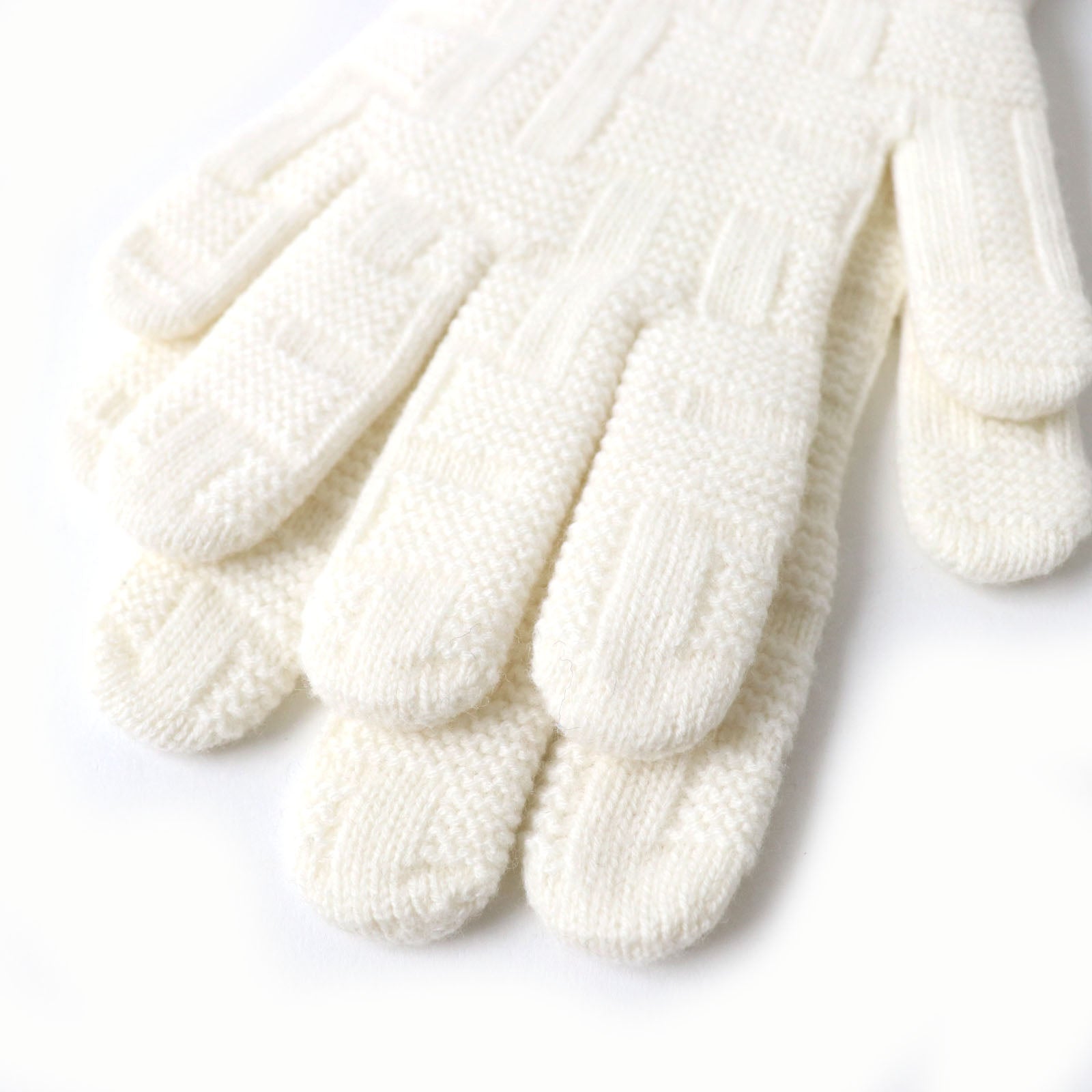 HERMES Wool H-Pattern Knit Gloves Women M