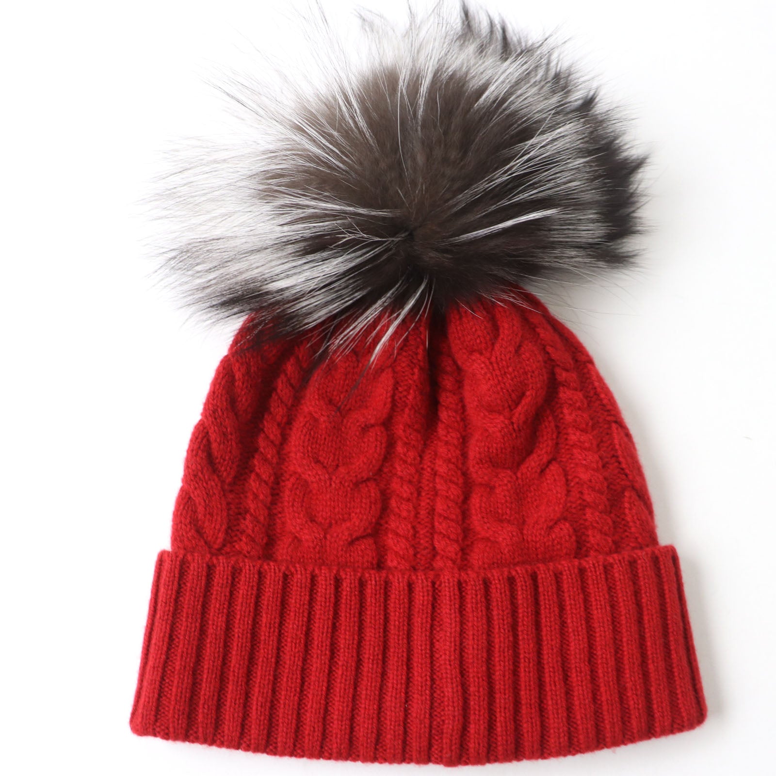 Moncler Wool Cashmere Fox Fur Knit Cap Red