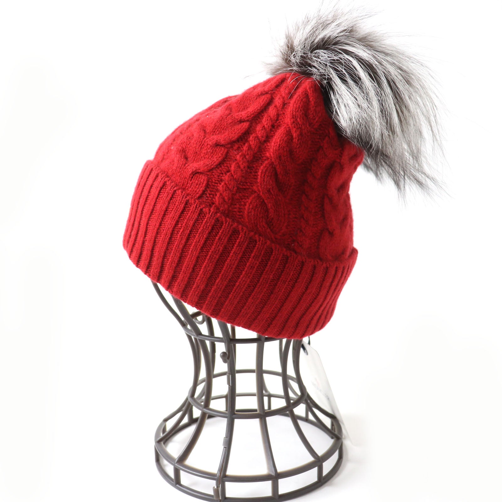 Moncler Wool Cashmere Fox Fur Knit Cap Red