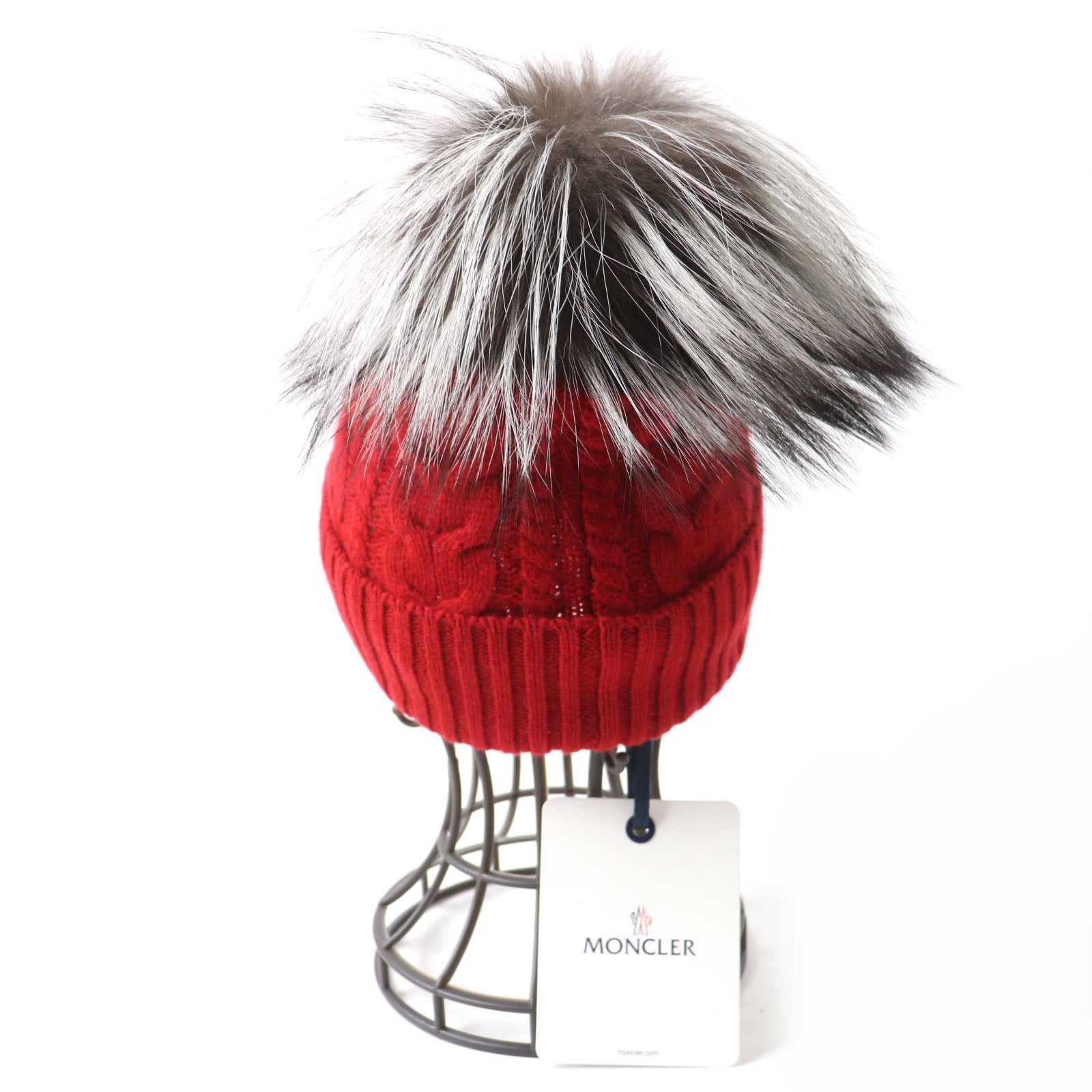 Moncler Wool Cashmere Fox Fur Knit Cap Red