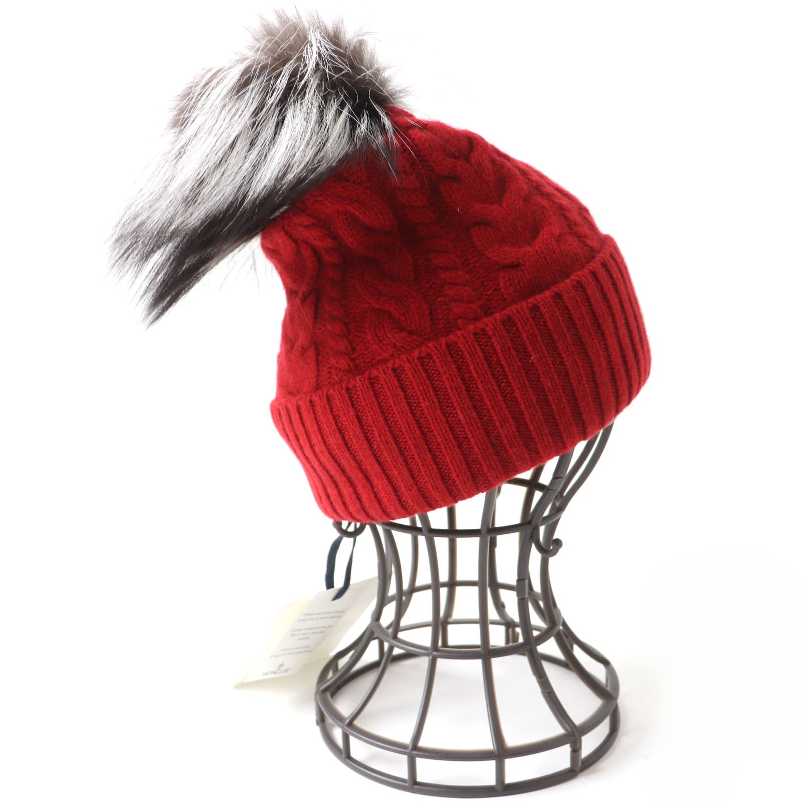 Moncler Wool Cashmere Fox Fur Knit Cap Red