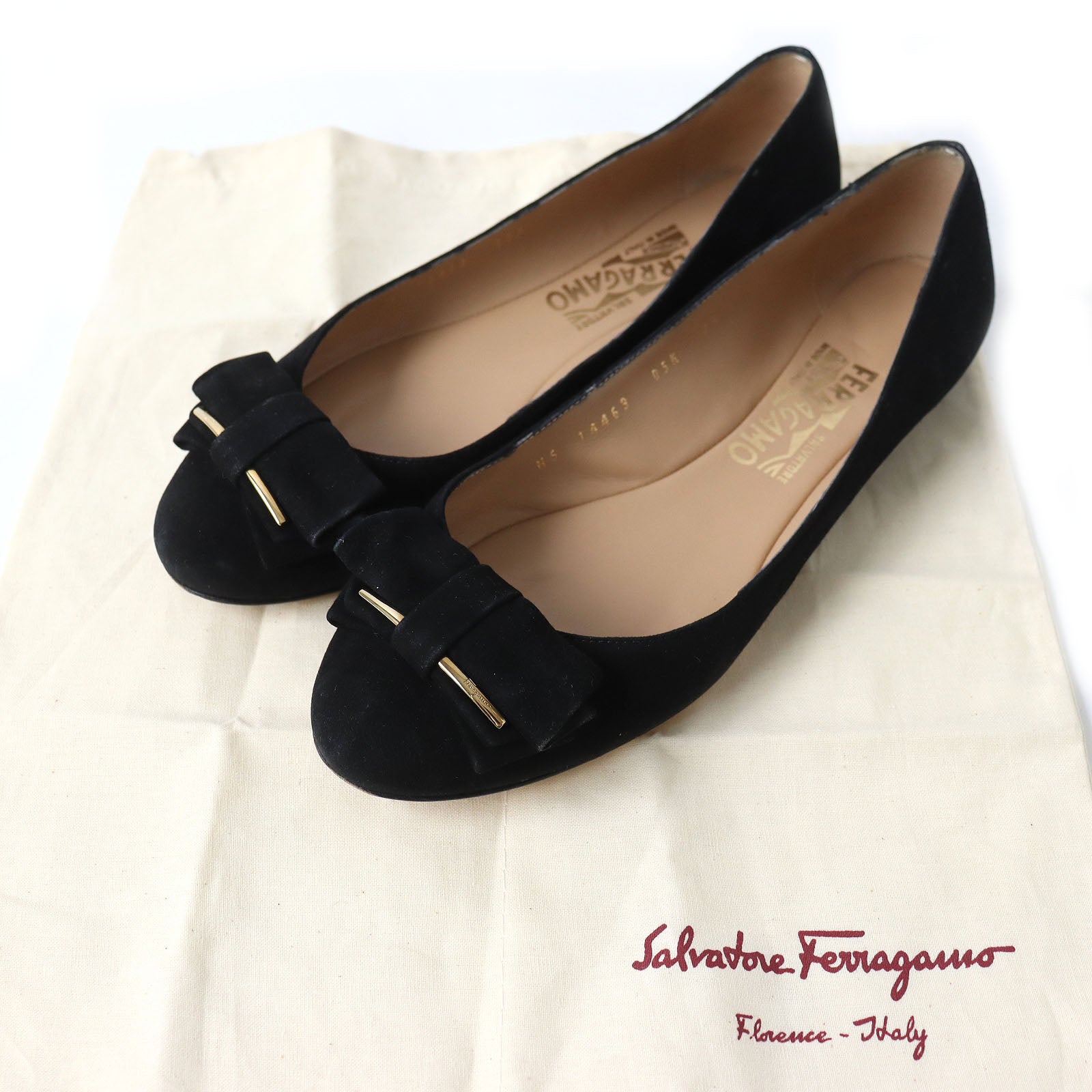 Salvatore Ferragamo Suede Flats with Logo Metal