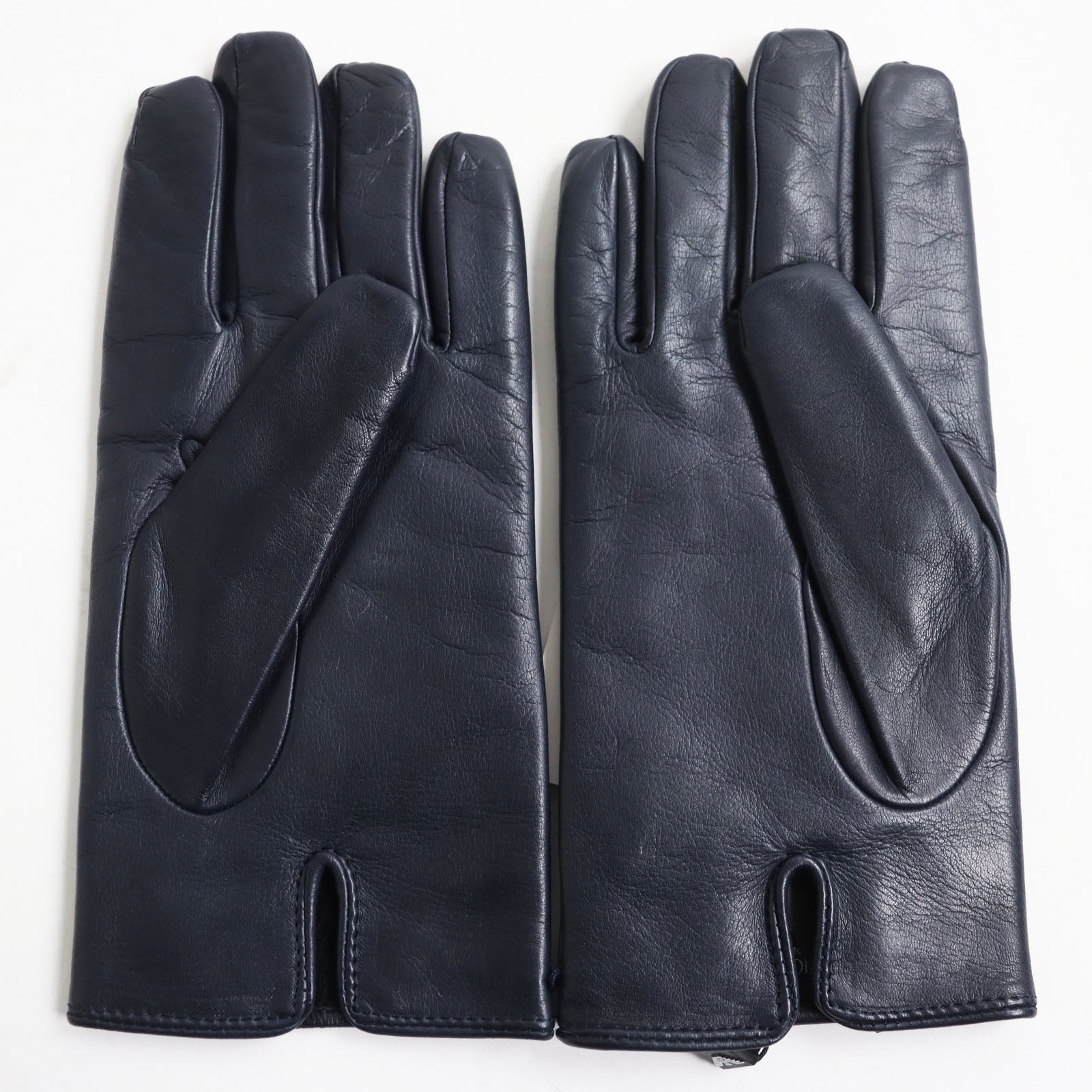 Emporio Armani Lamb Leather Wool Gloves Navy S