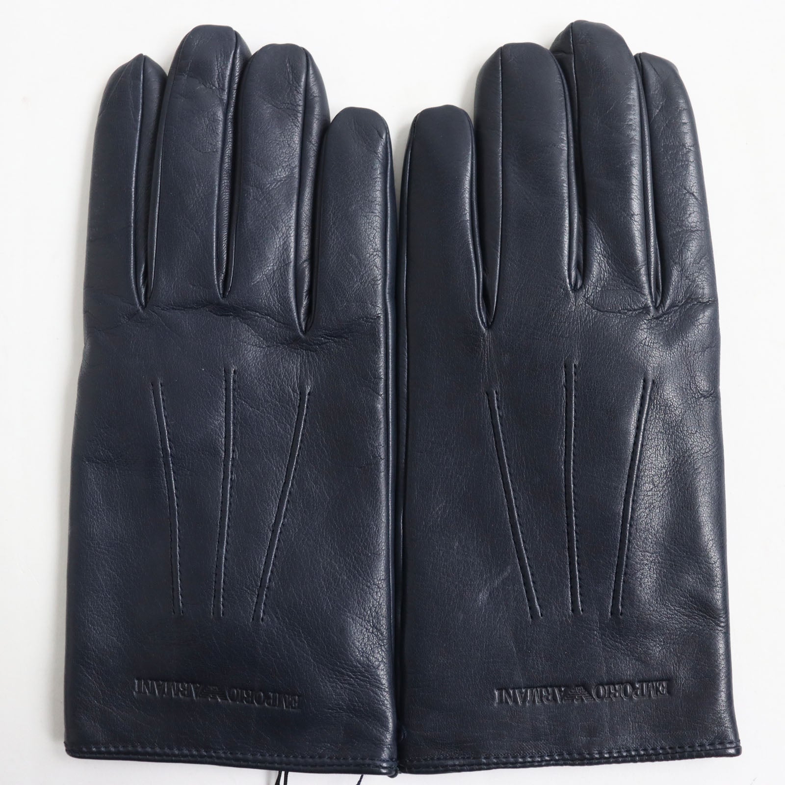 Emporio Armani Lamb Leather Wool Gloves Navy S