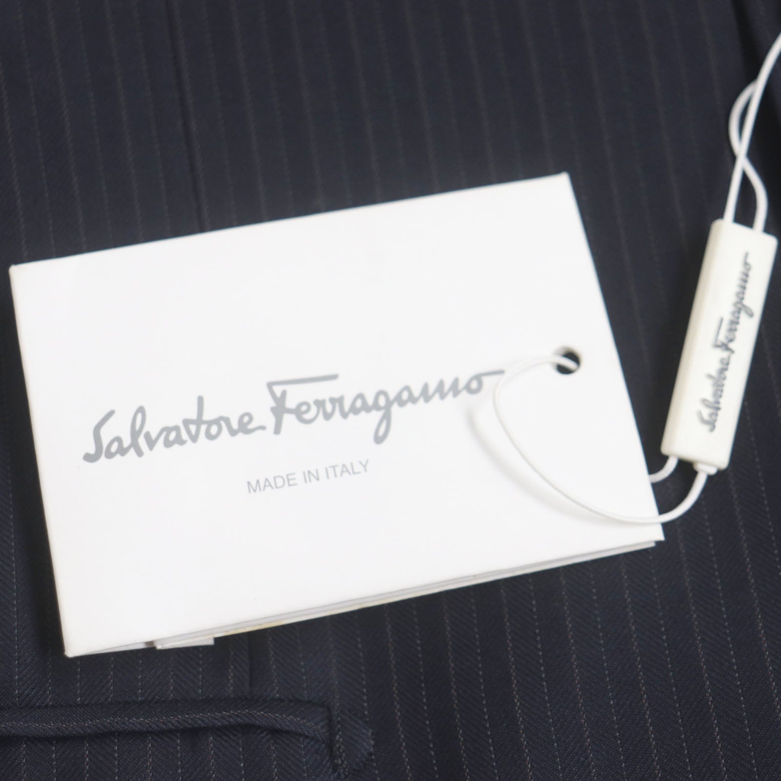 Salvatore Ferragamo Wool Stripe Logo Jacket Navy