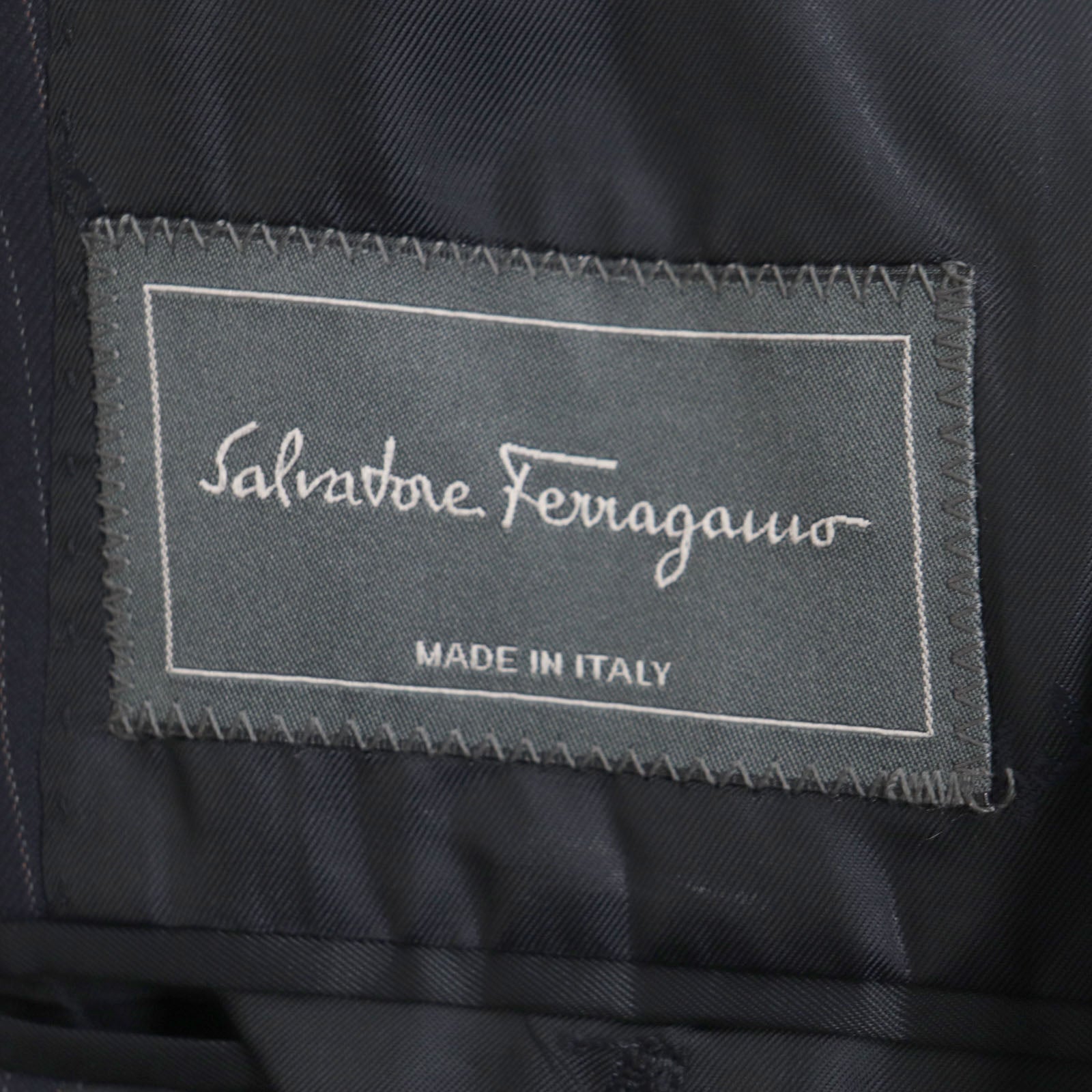 Salvatore Ferragamo Wool Stripe Logo Jacket Navy