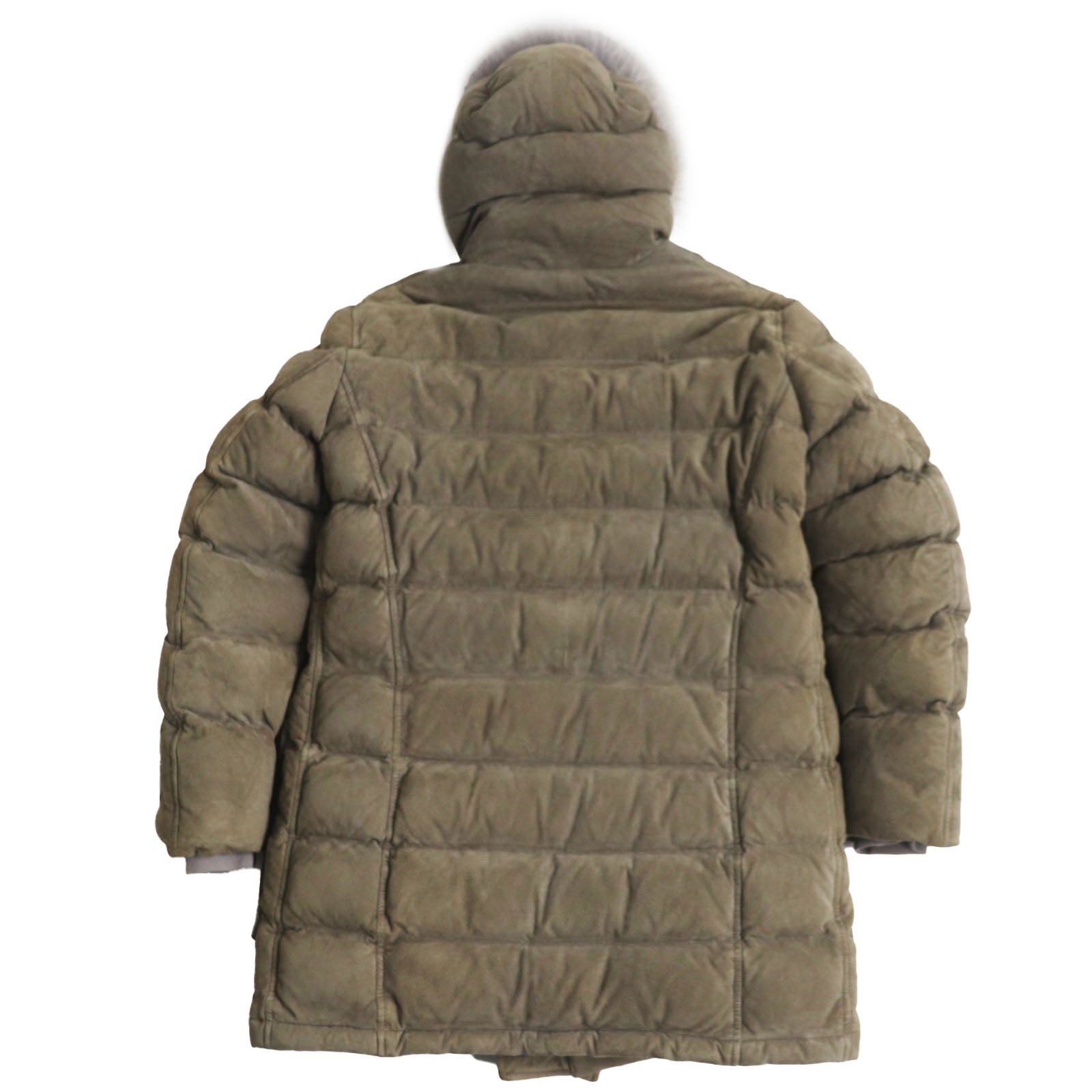 Herno Goatskin Down Jacket with Coyote Fur, Khaki Gray, Men's, Made in Italy