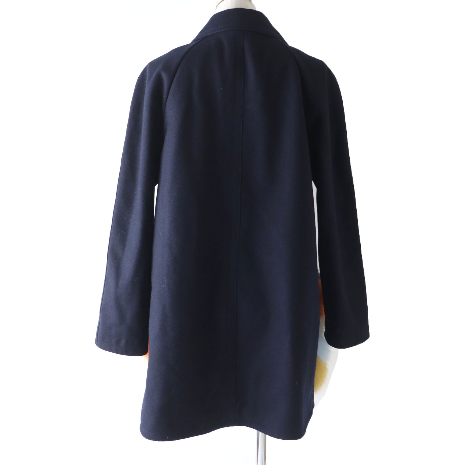 Fendi FF8247 Wool Cashmere Fox Fur Coat Navy 38