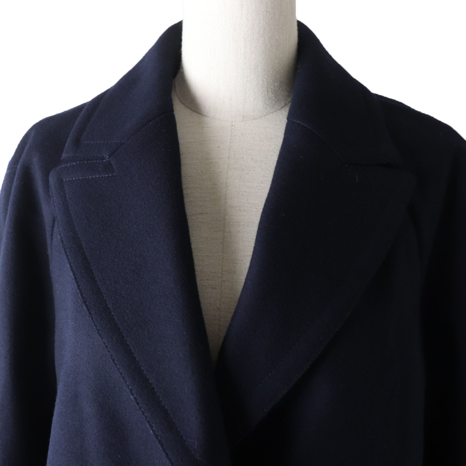 Fendi FF8247 Wool Cashmere Fox Fur Coat Navy 38