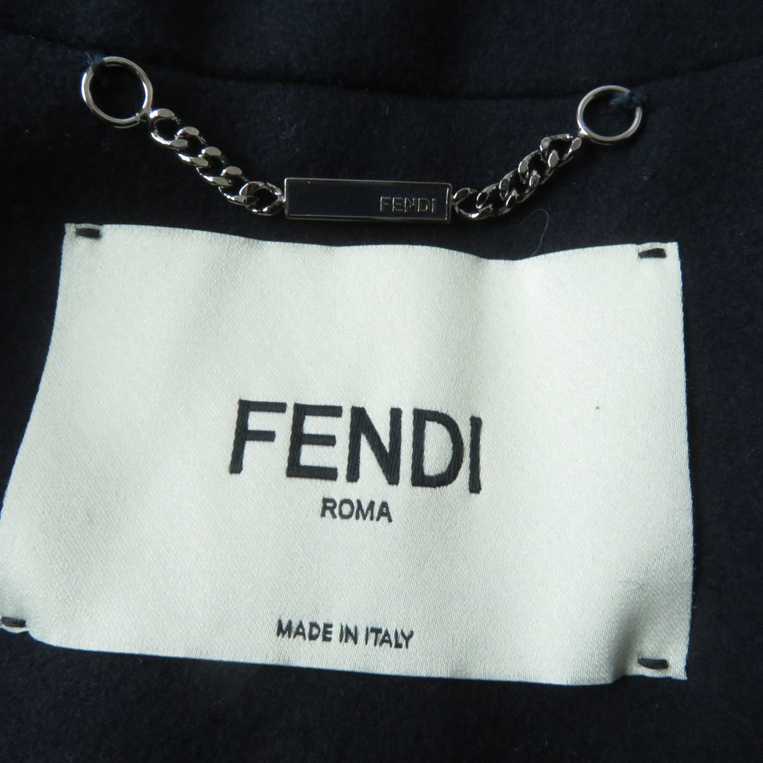 Fendi FF8247 Wool Cashmere Fox Fur Coat Navy 38