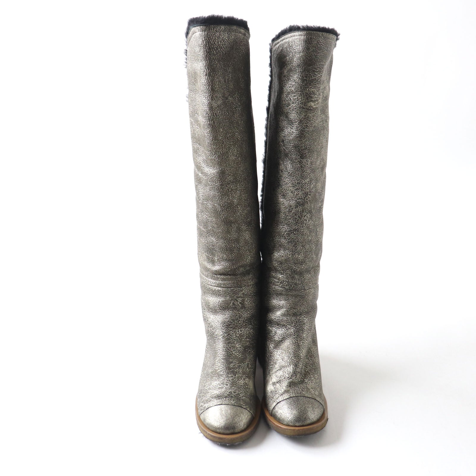 Chanel Knee-high Boots Metal Logo Chunky Heel