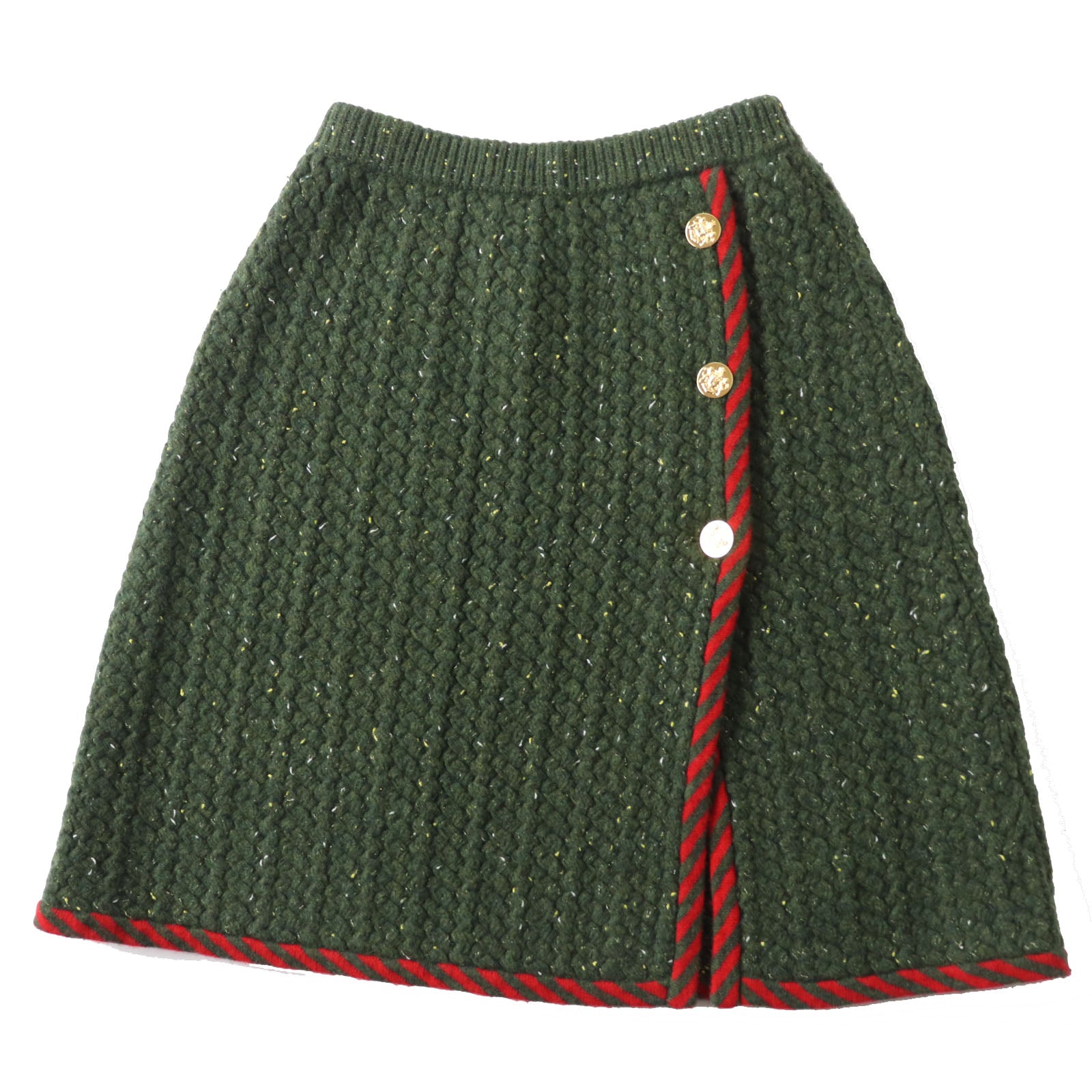 Gucci Wool Cotton Cable Knit Skirt Green Red S