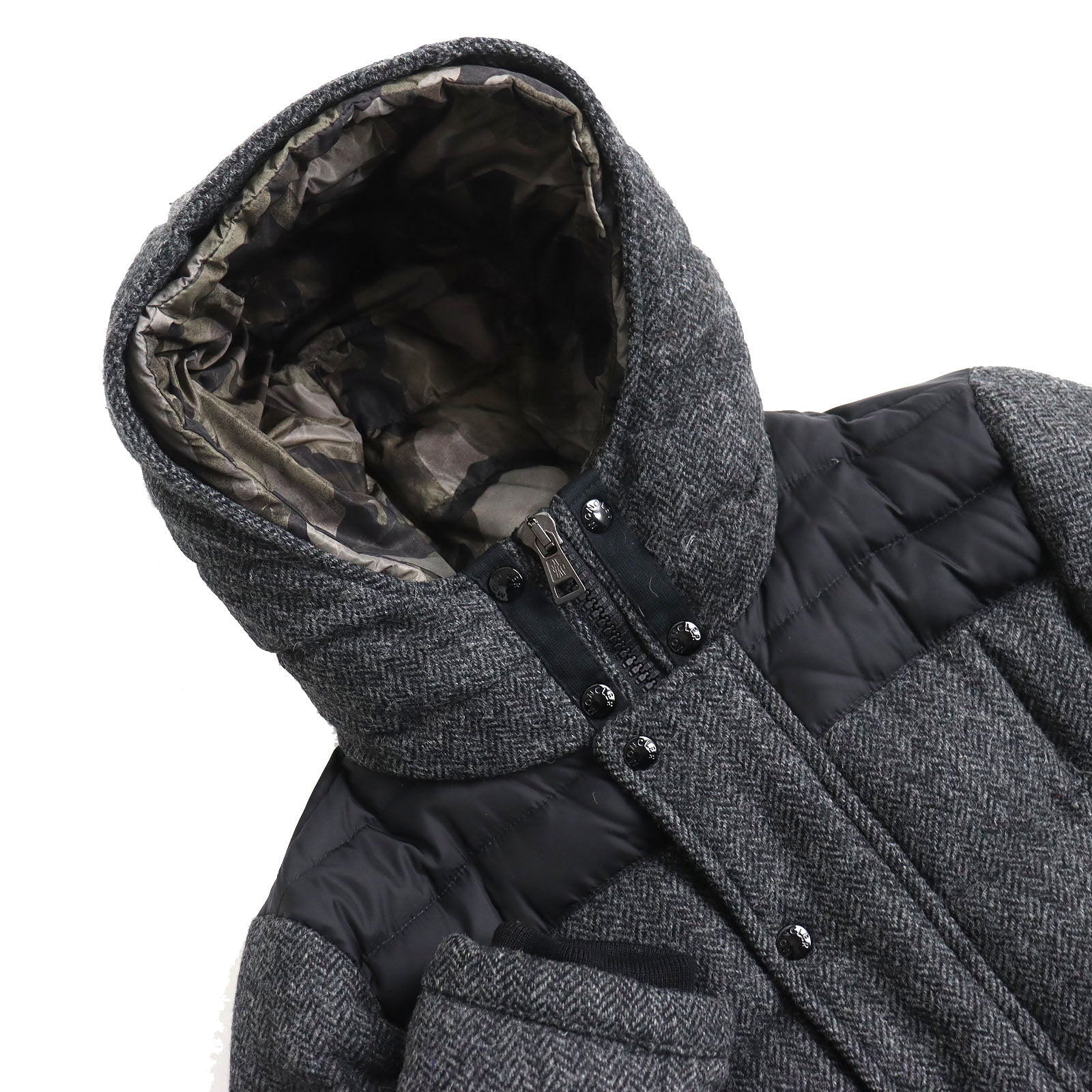 Moncler GUYENNE Wool Tweed Down Jacket Gray