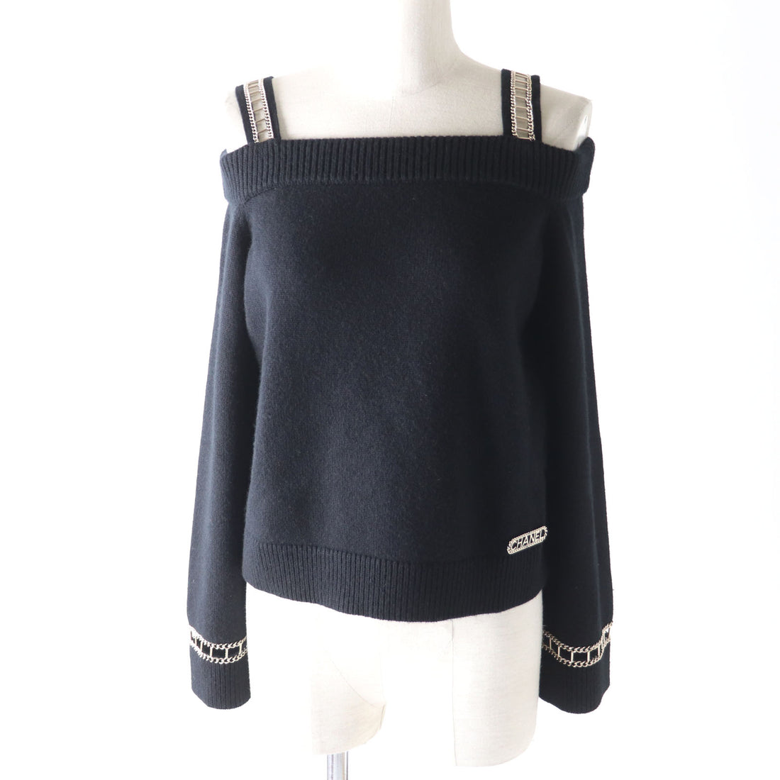 Chanel Cashmere Off-Shoulder Knit Black 36