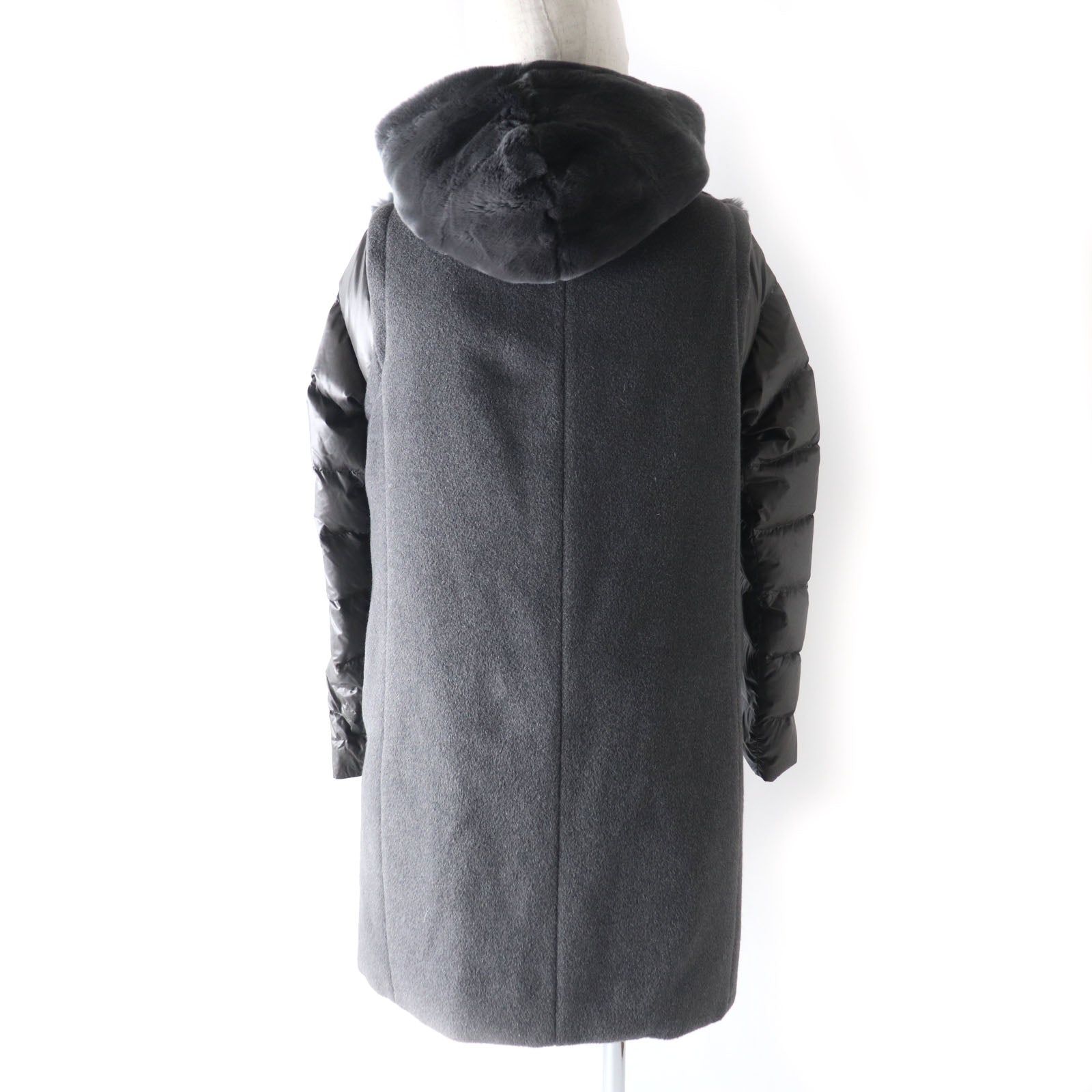 Herno Wool Silk Hooded Down Coat with Rabbit Fur