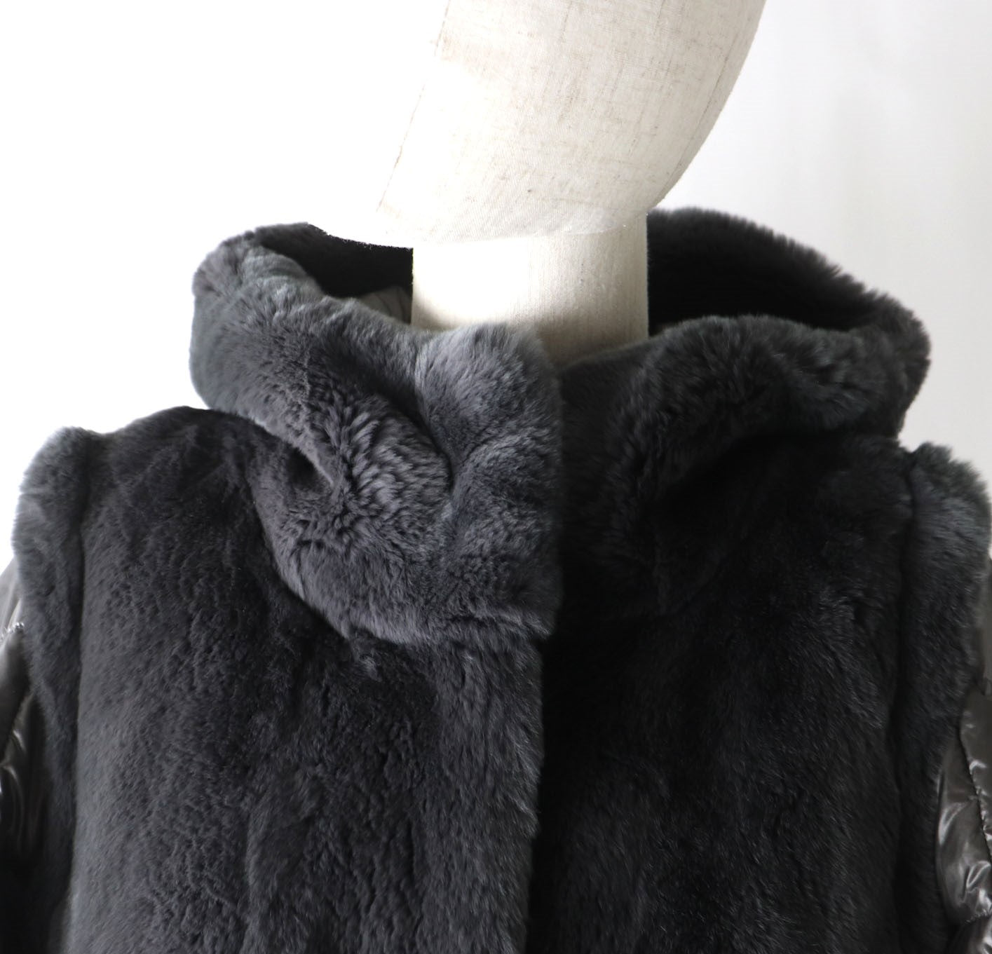 Herno Wool Silk Hooded Down Coat with Rabbit Fur