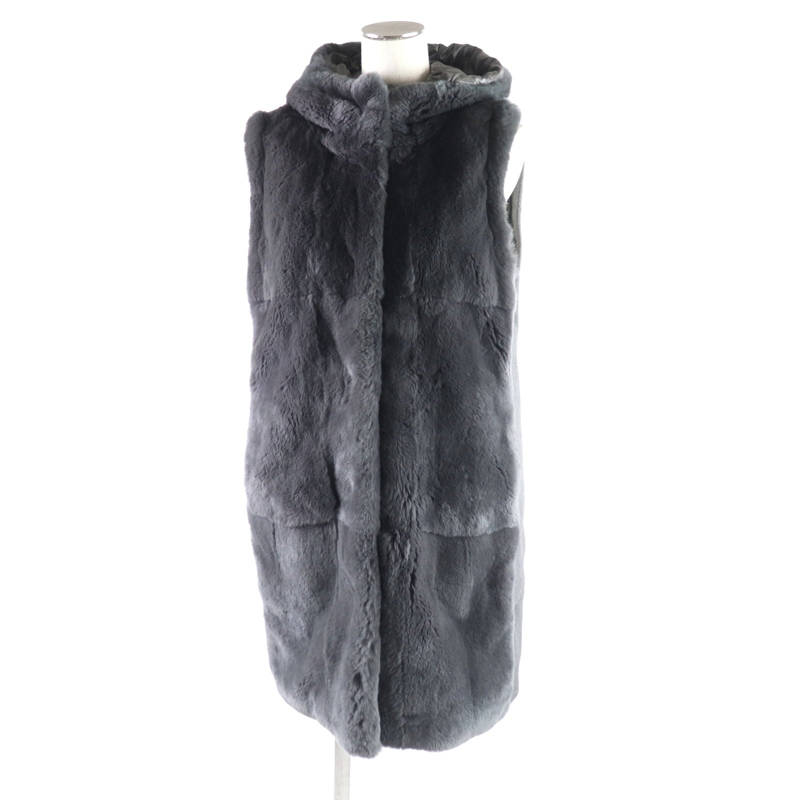 Herno Wool Silk Hooded Down Coat with Rabbit Fur