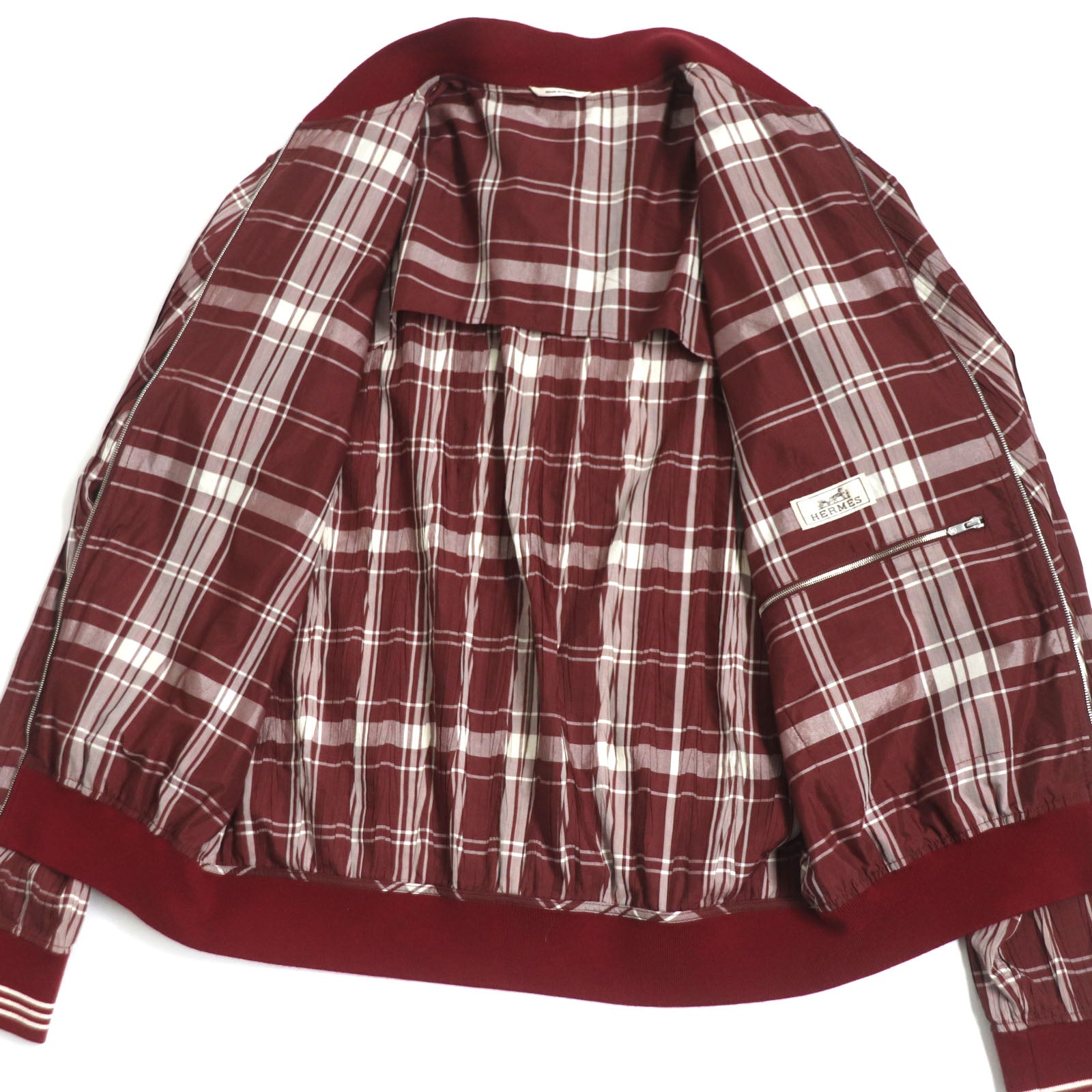 HERMES Check Pattern WZIP Jacket Blouson Bordeaux