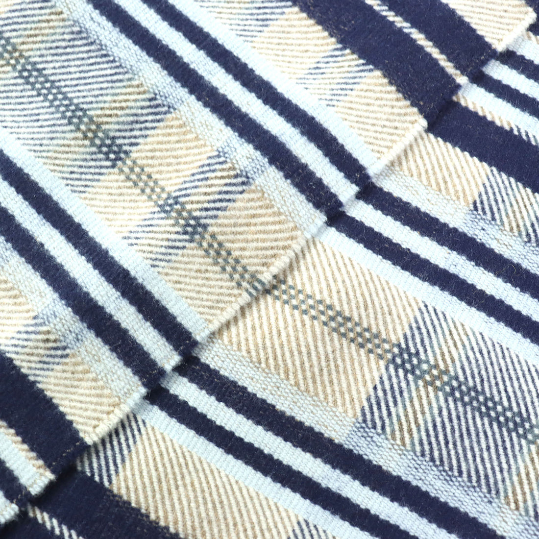 HERMES 100% Cashmere Check Scarf Blue