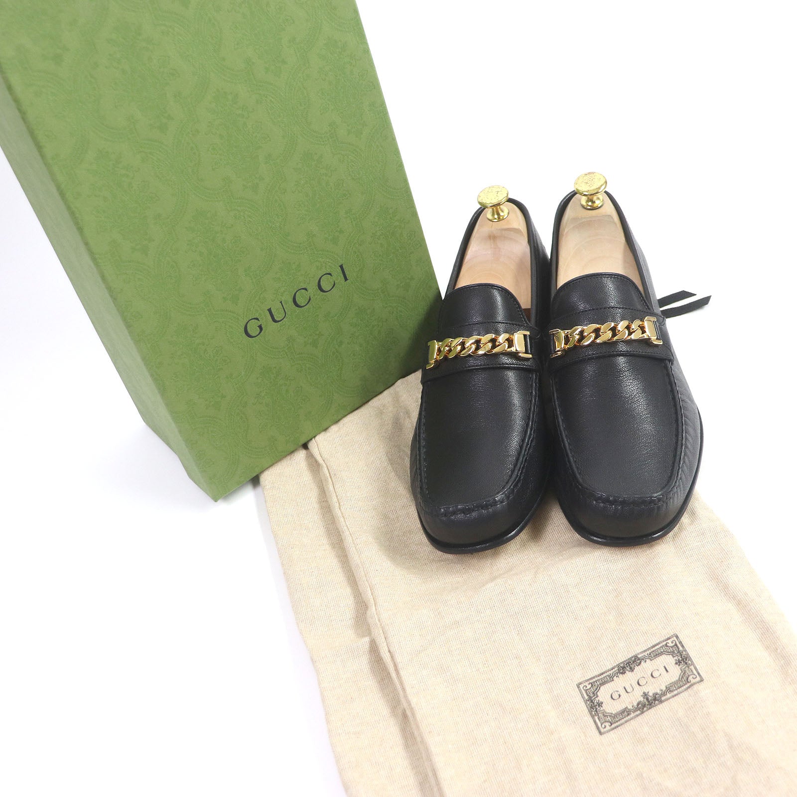 Gucci Leather Chain Bit Moccasin Loafers