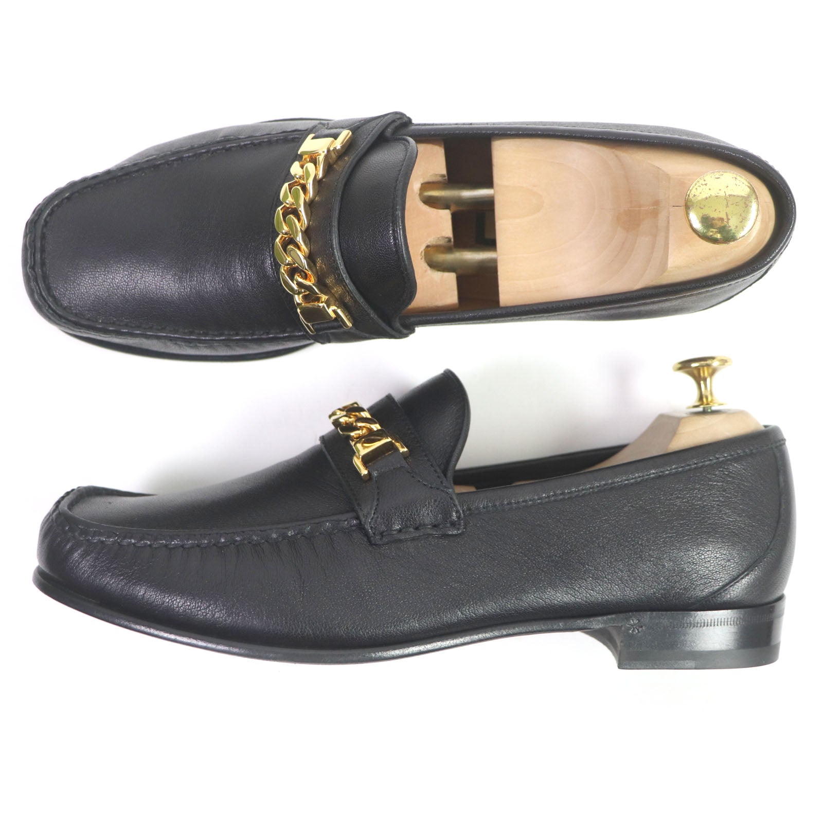 Gucci Leather Chain Bit Moccasin Loafers