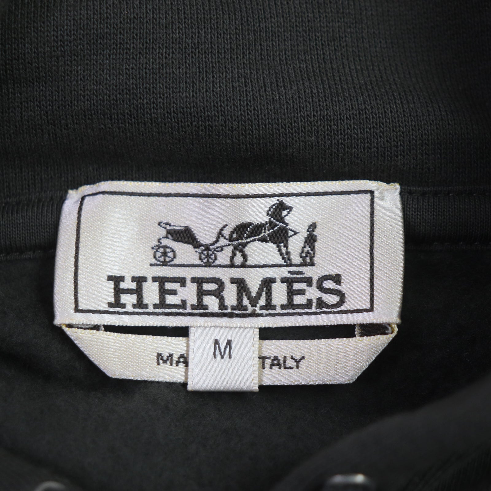 Hermes Cotton Leather Patch Hoodie Khaki M