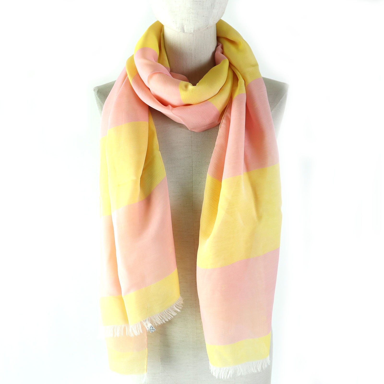 HERMES Silk H Logo Shawl Pink Yellow