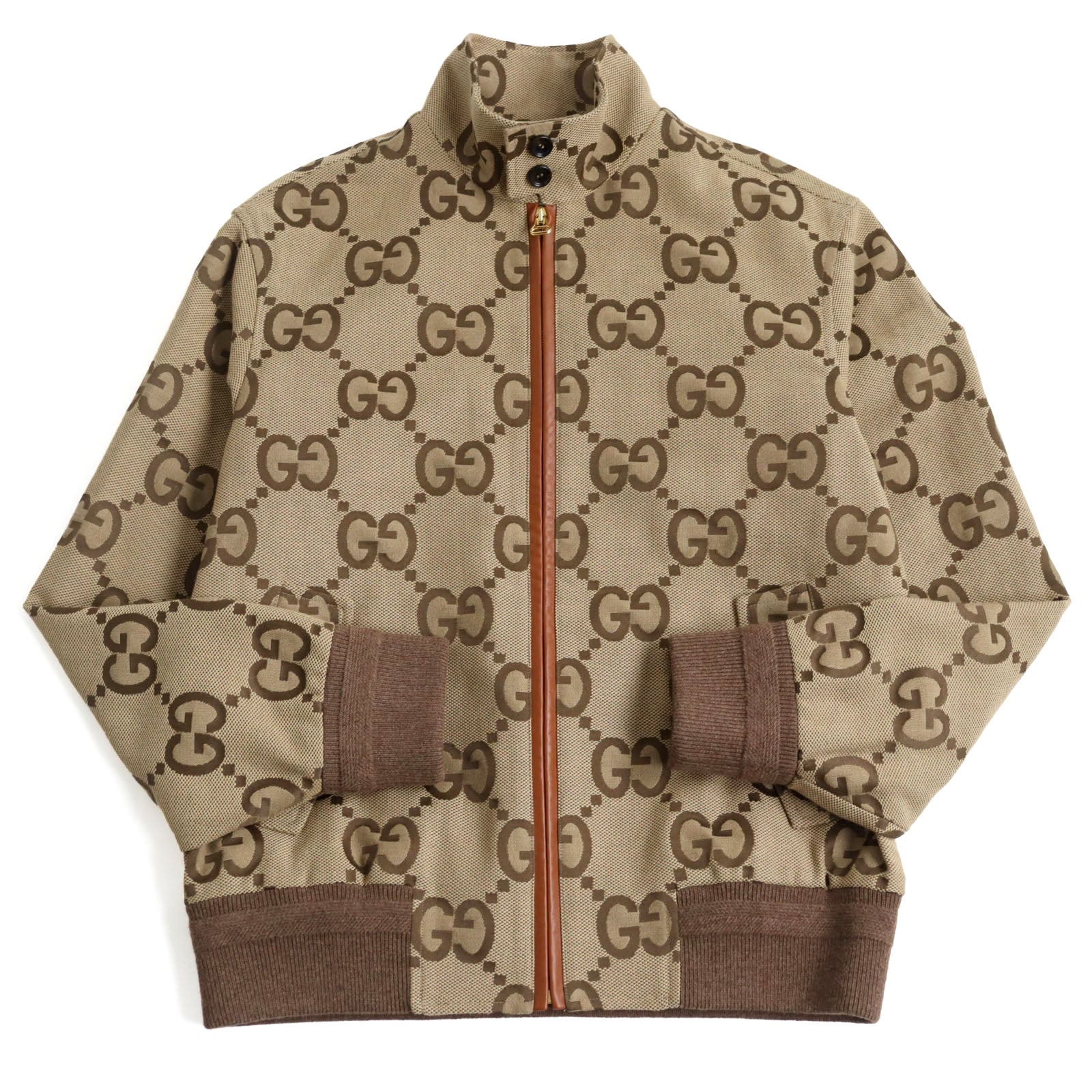 Gucci GG Canvas Leather Blouson Beige Brown