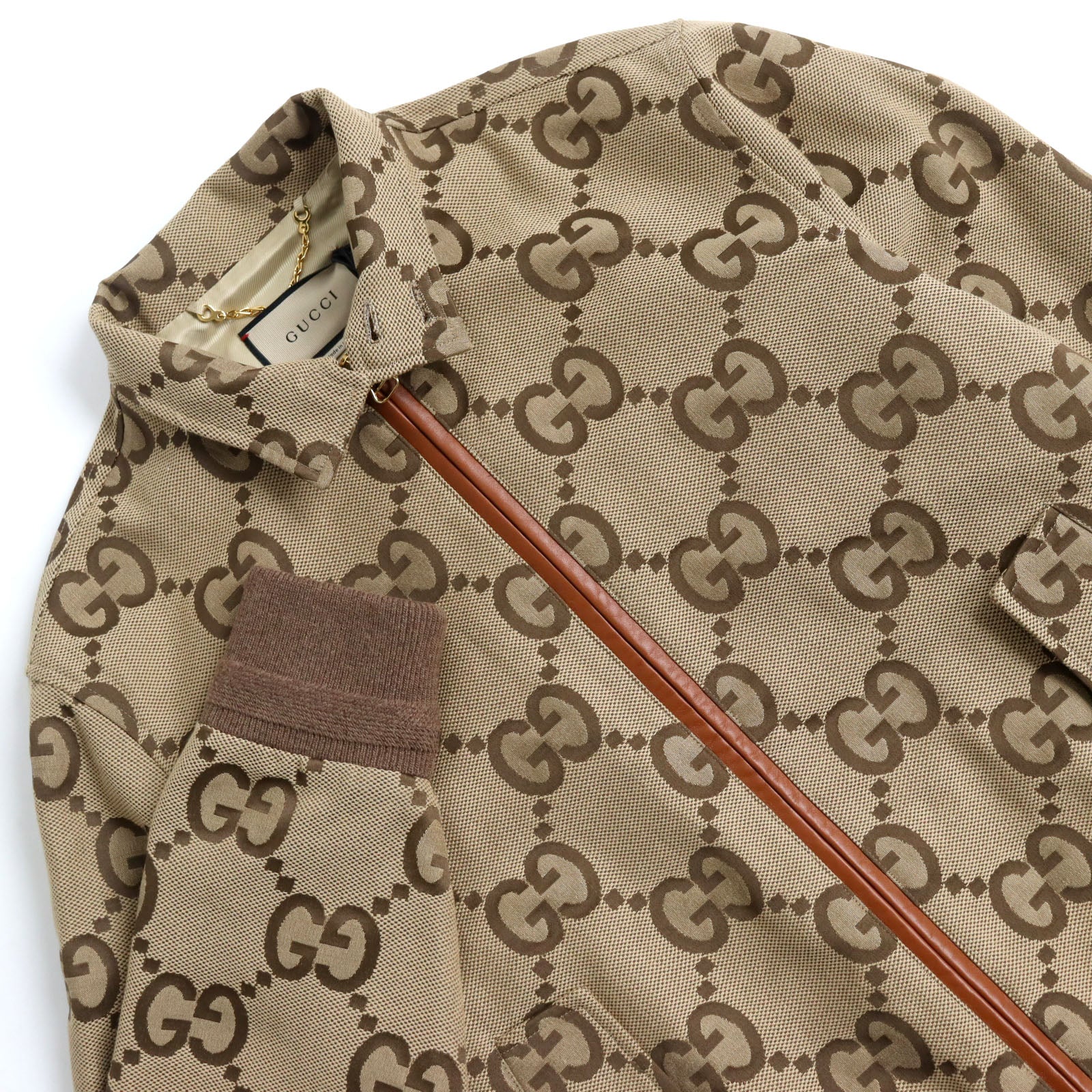 Gucci GG Canvas Leather Blouson Beige Brown