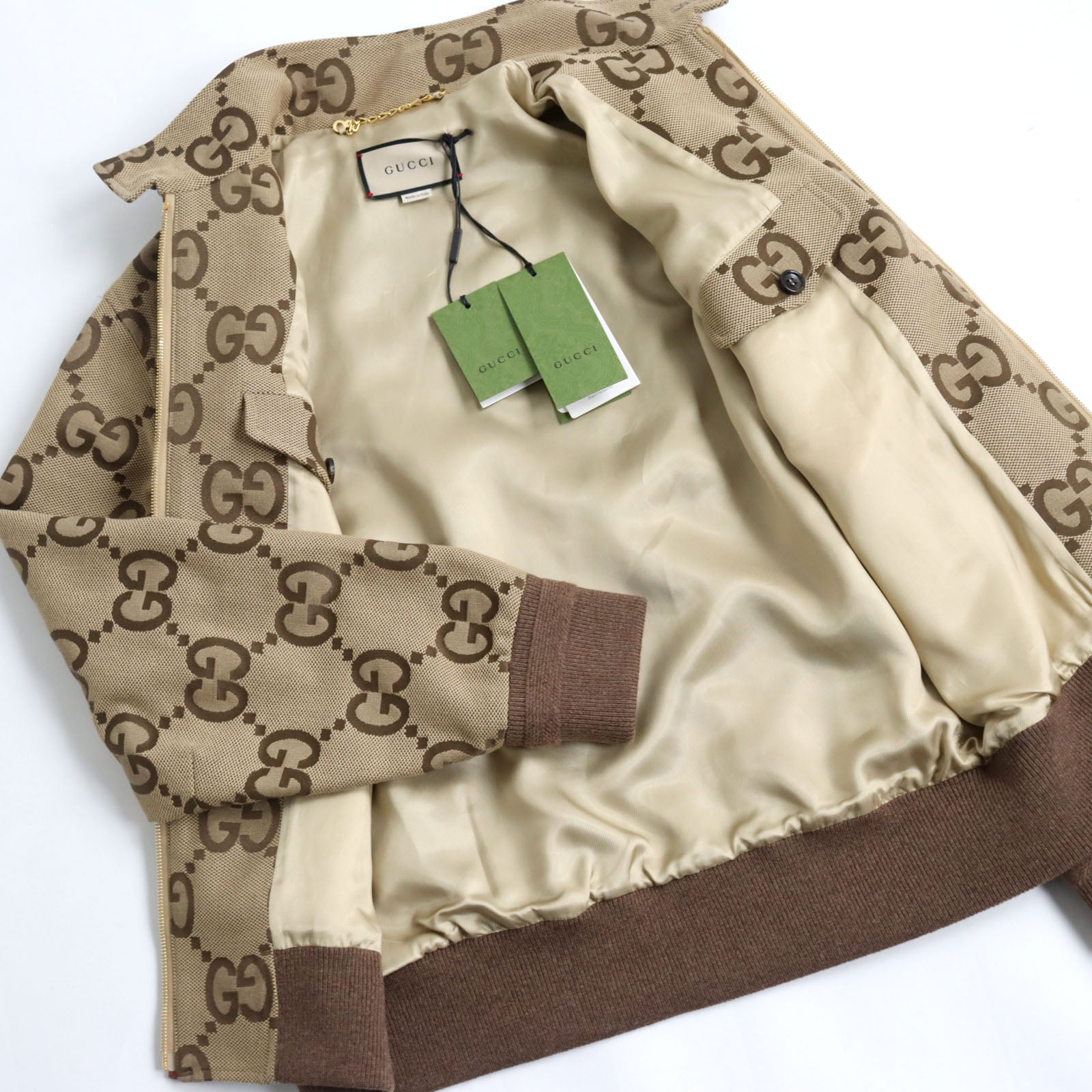 Gucci GG Canvas Leather Blouson Beige Brown