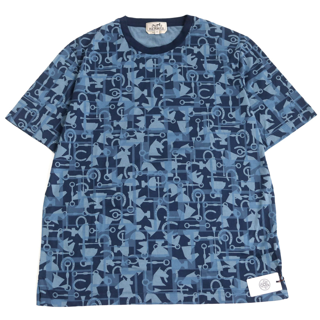 Hermes Rodeo Charm Horse Pattern T-Shirt Blue M