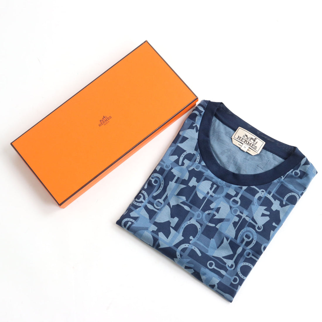 Hermes Rodeo Charm Horse Pattern T-Shirt Blue M