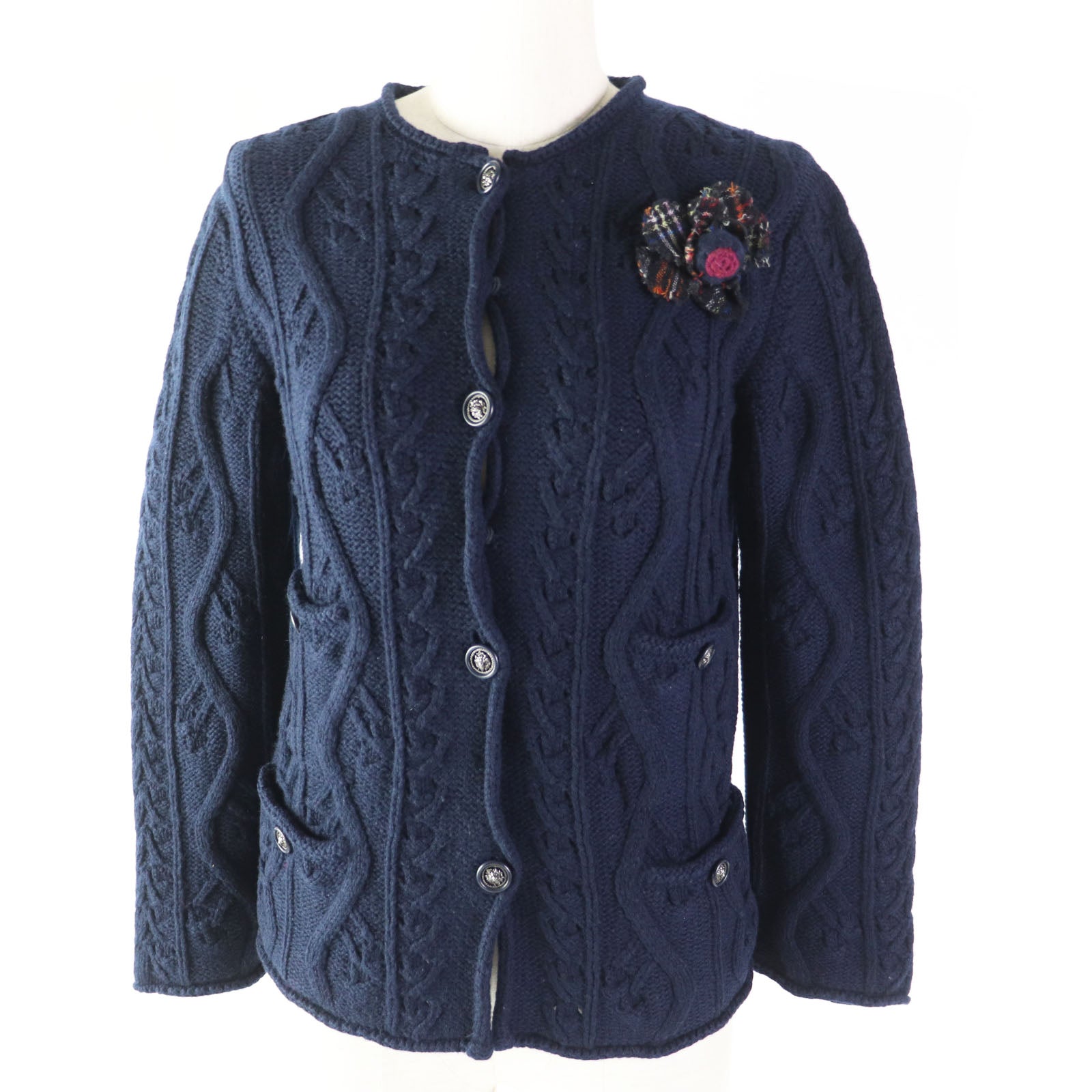 Chanel Cashmere Cable Knit Cardigan Navy