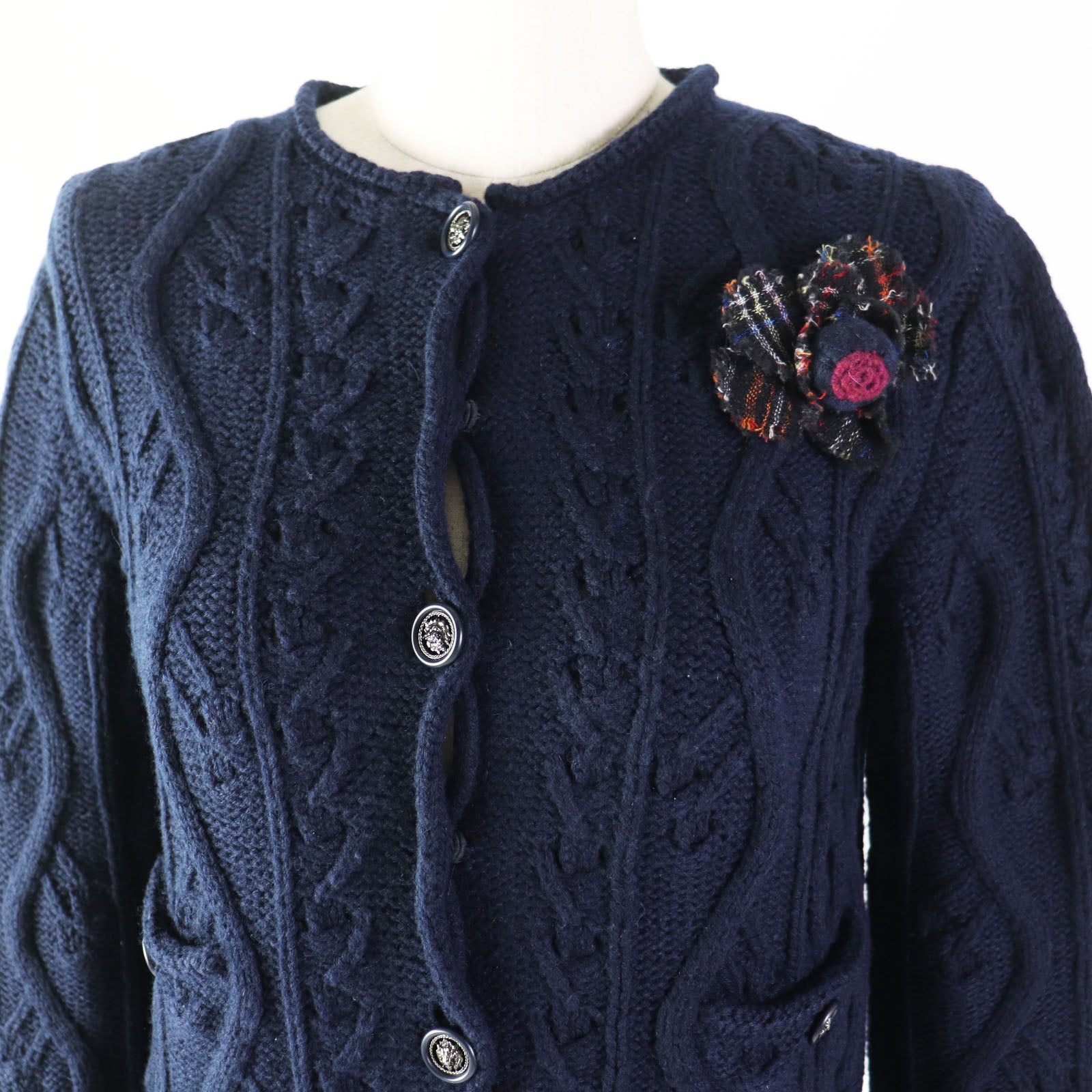 Chanel Cashmere Cable Knit Cardigan Navy