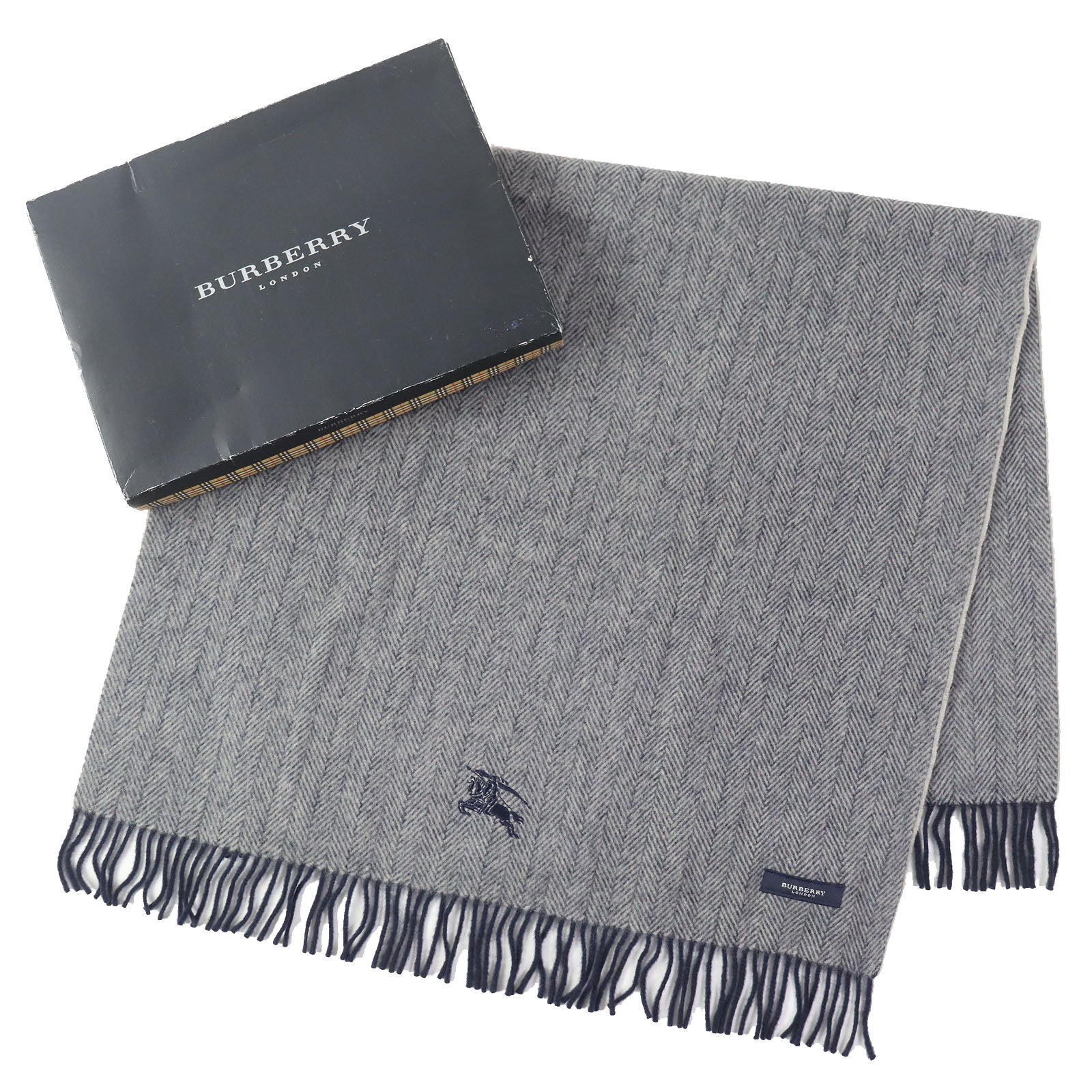 Burberry Wool Herringbone Logo Scarf