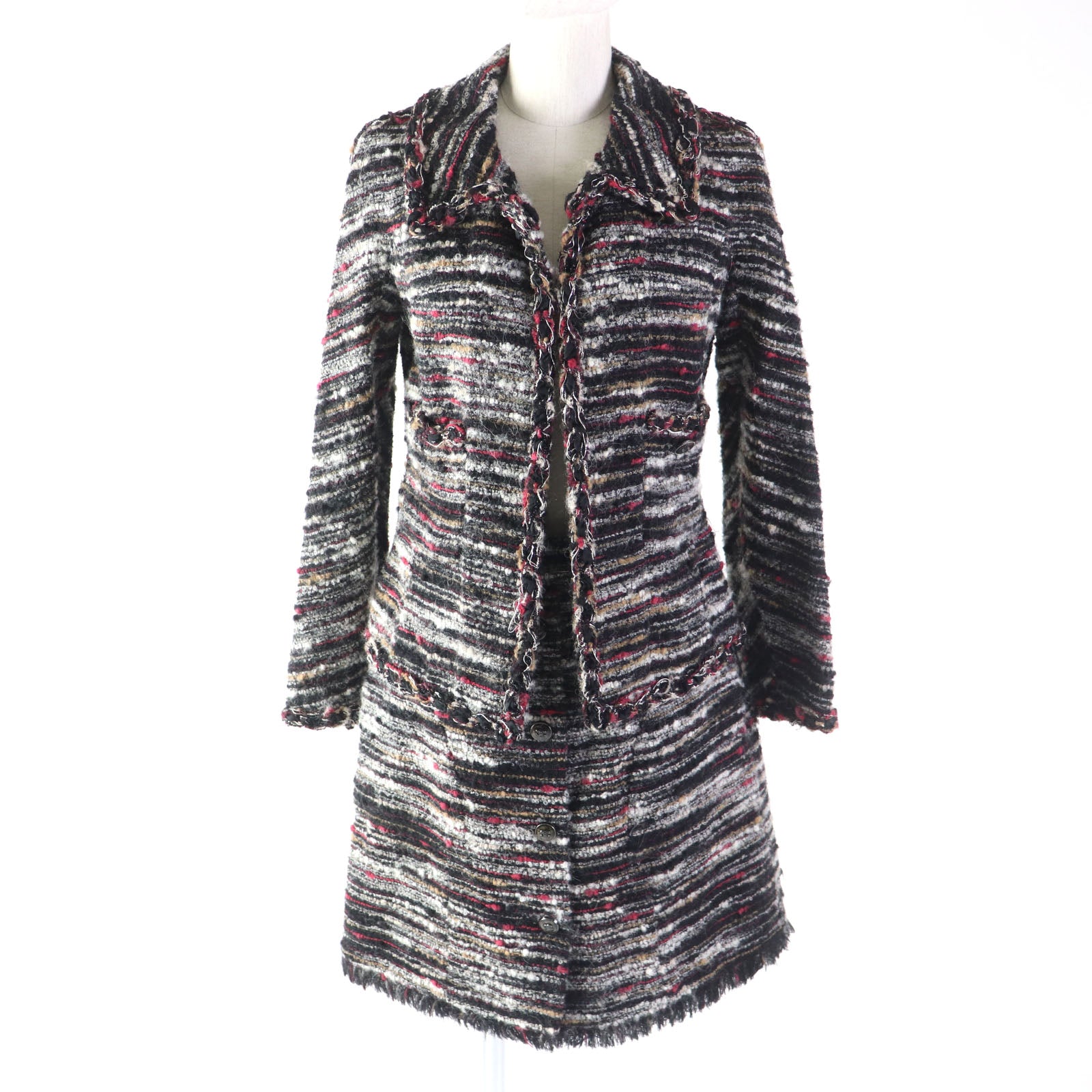 Chanel Tweed Jacket Skirt Set Multicolor 36 38