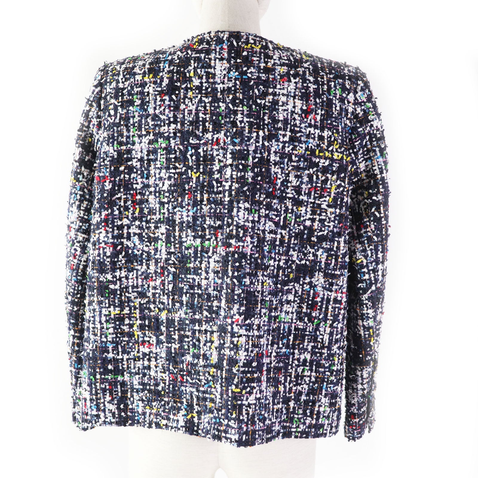 Chanel Tweed Collarless Jacket Navy Multi 38