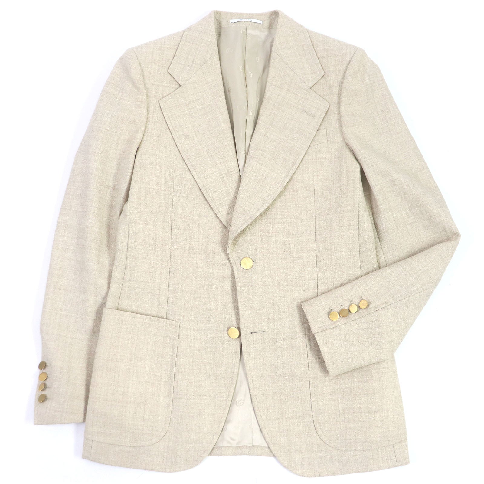 Gucci Wool Rayon Blazer Gold Button 44 Beige