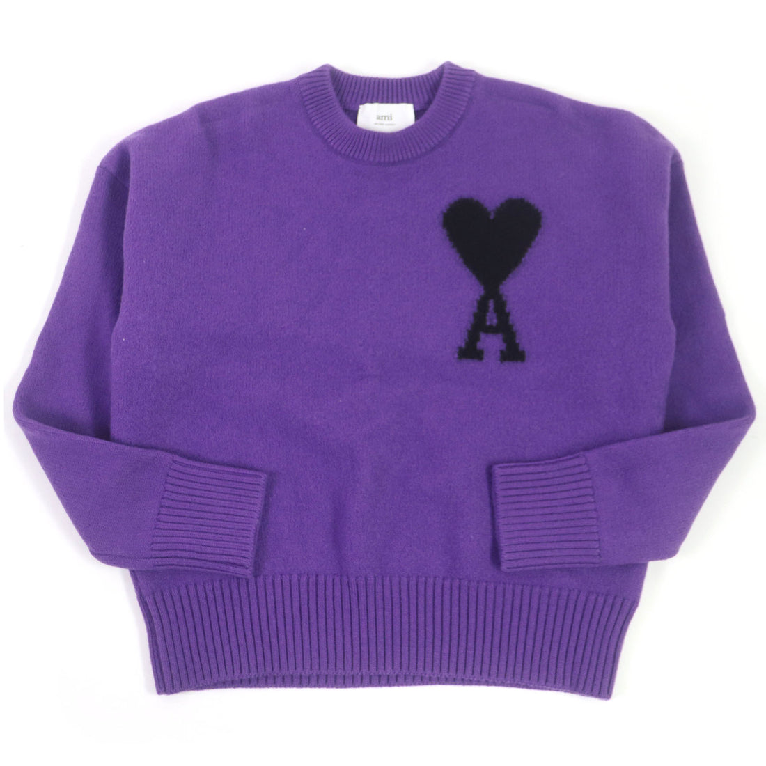 Ami Paris Heart Intarsia Wool Knit Sweater Purple S