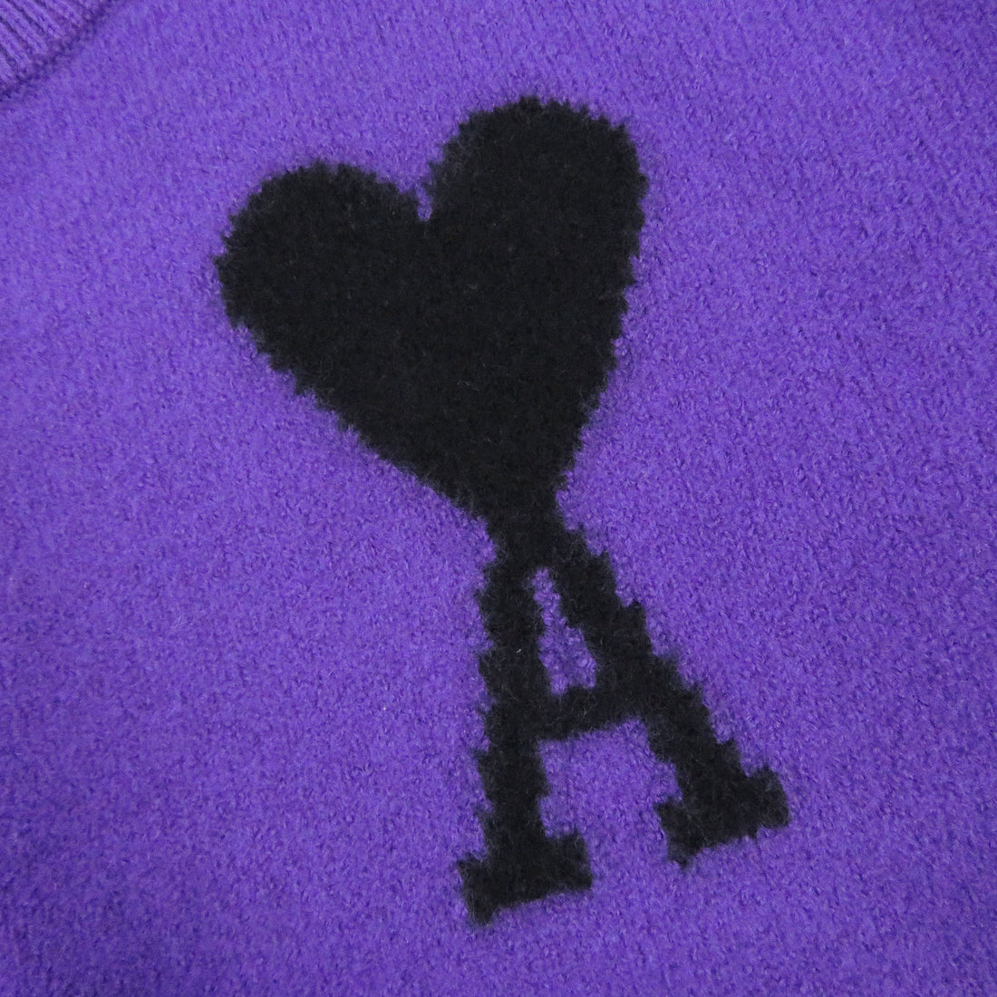 Ami Paris Heart Intarsia Wool Knit Sweater Purple S