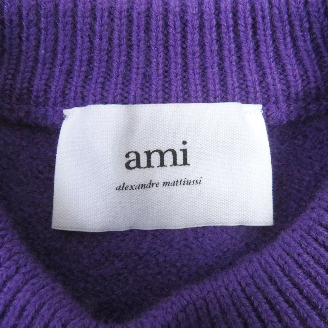 Ami Paris Heart Intarsia Wool Knit Sweater Purple S