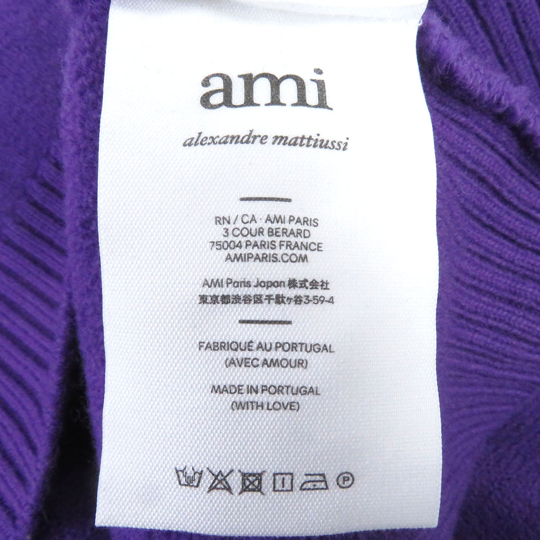 Ami Paris Heart Intarsia Wool Knit Sweater Purple S