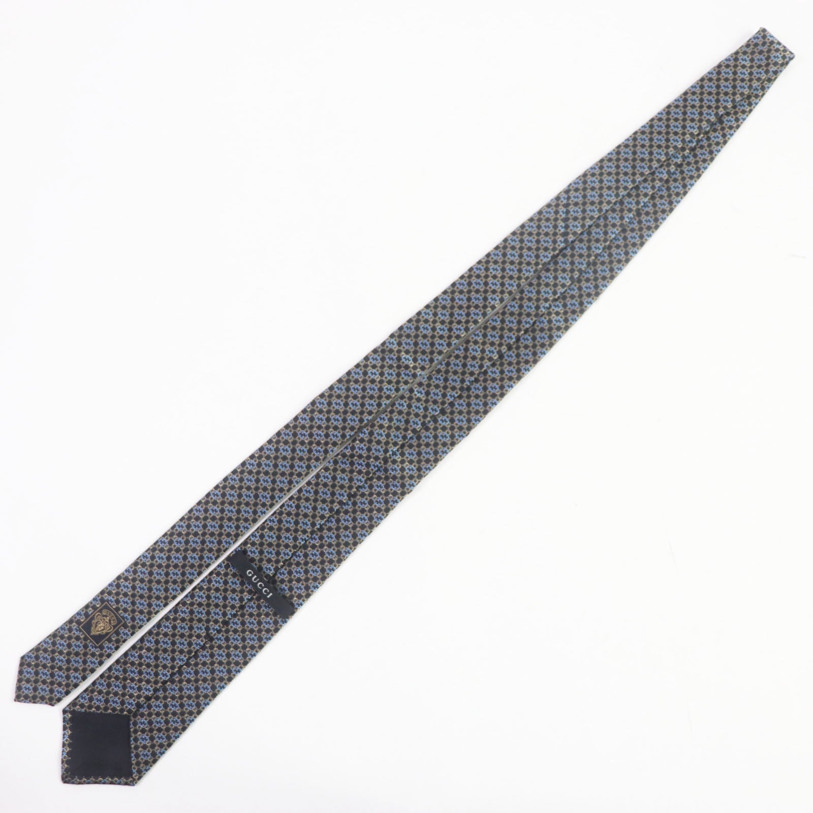 Gucci Silk GG Pattern Tie Black Gold Blue