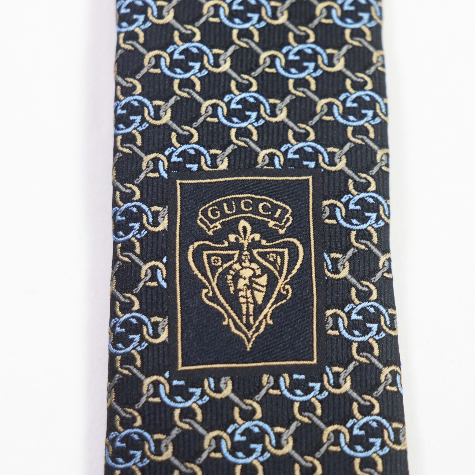 Gucci Silk GG Pattern Tie Black Gold Blue