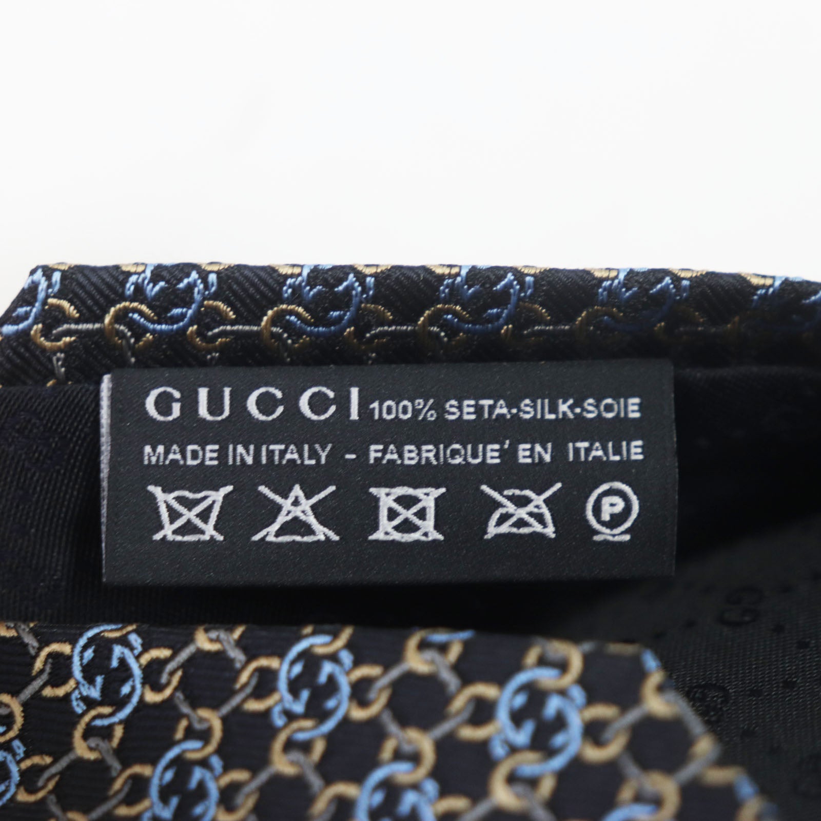 Gucci Silk GG Pattern Tie Black Gold Blue